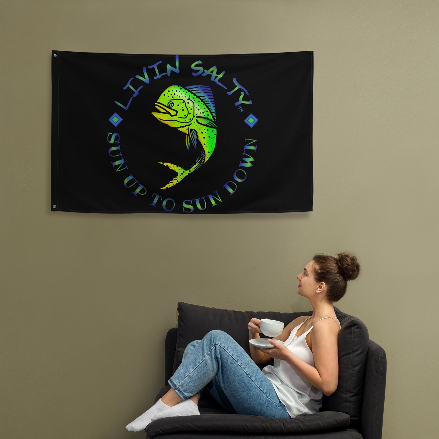 Black LIVIN SALTY Mahi Flag