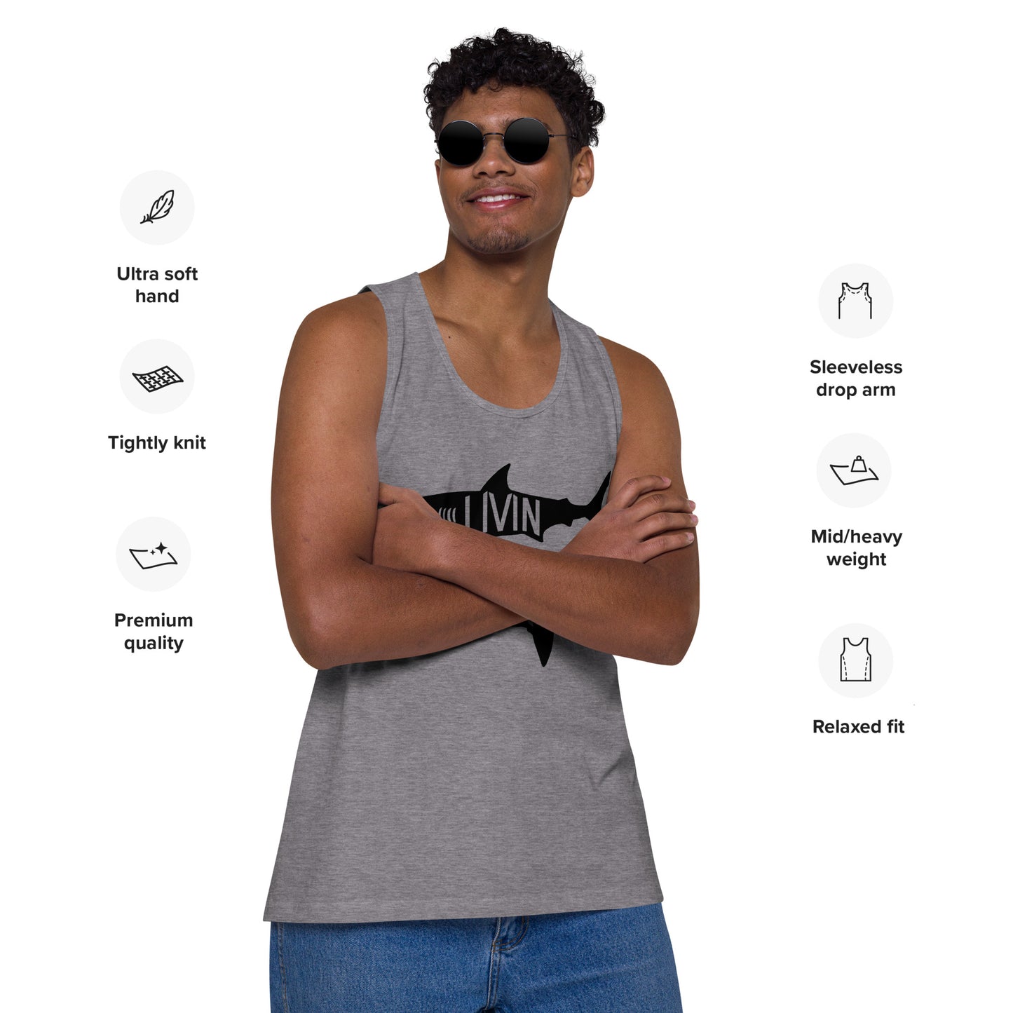 Men’s LIVIN SALTY black shark tank top