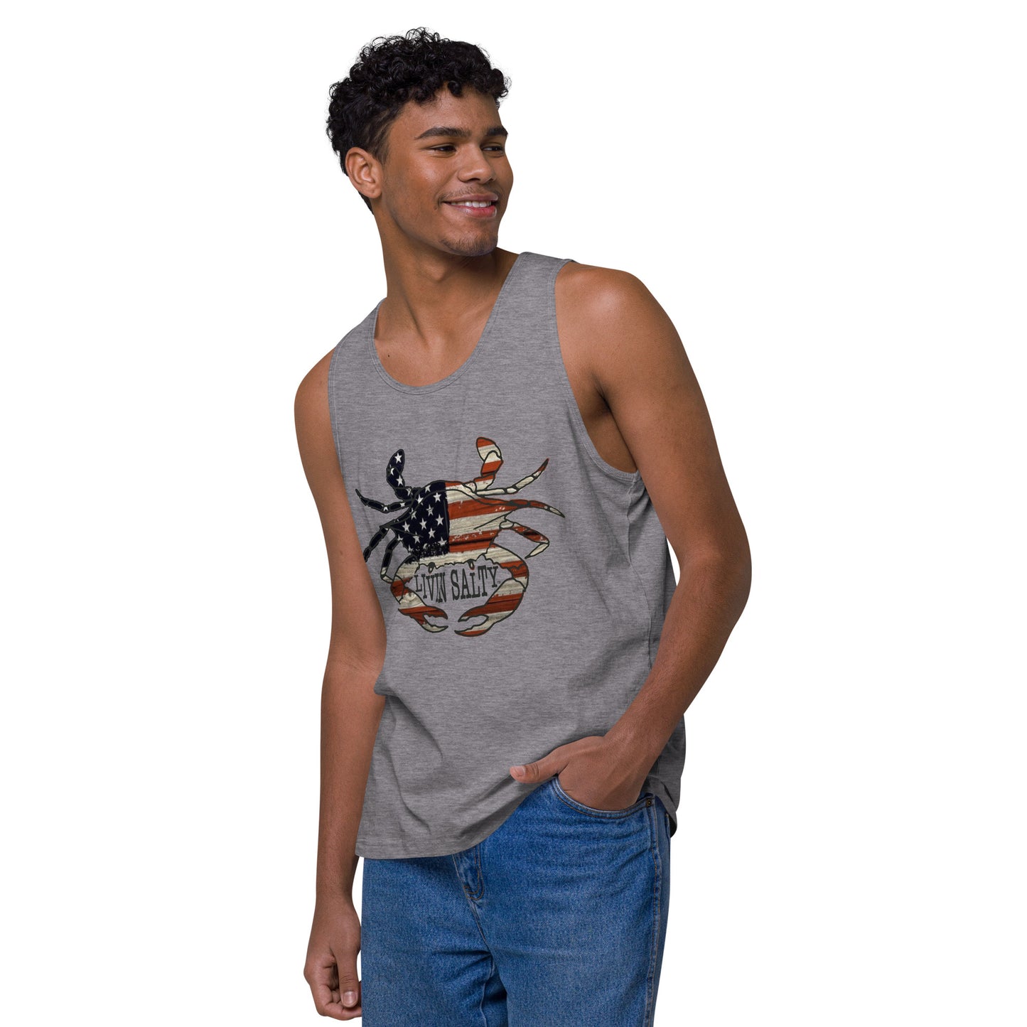 Men’s LIVIN SALTY with crab tank top