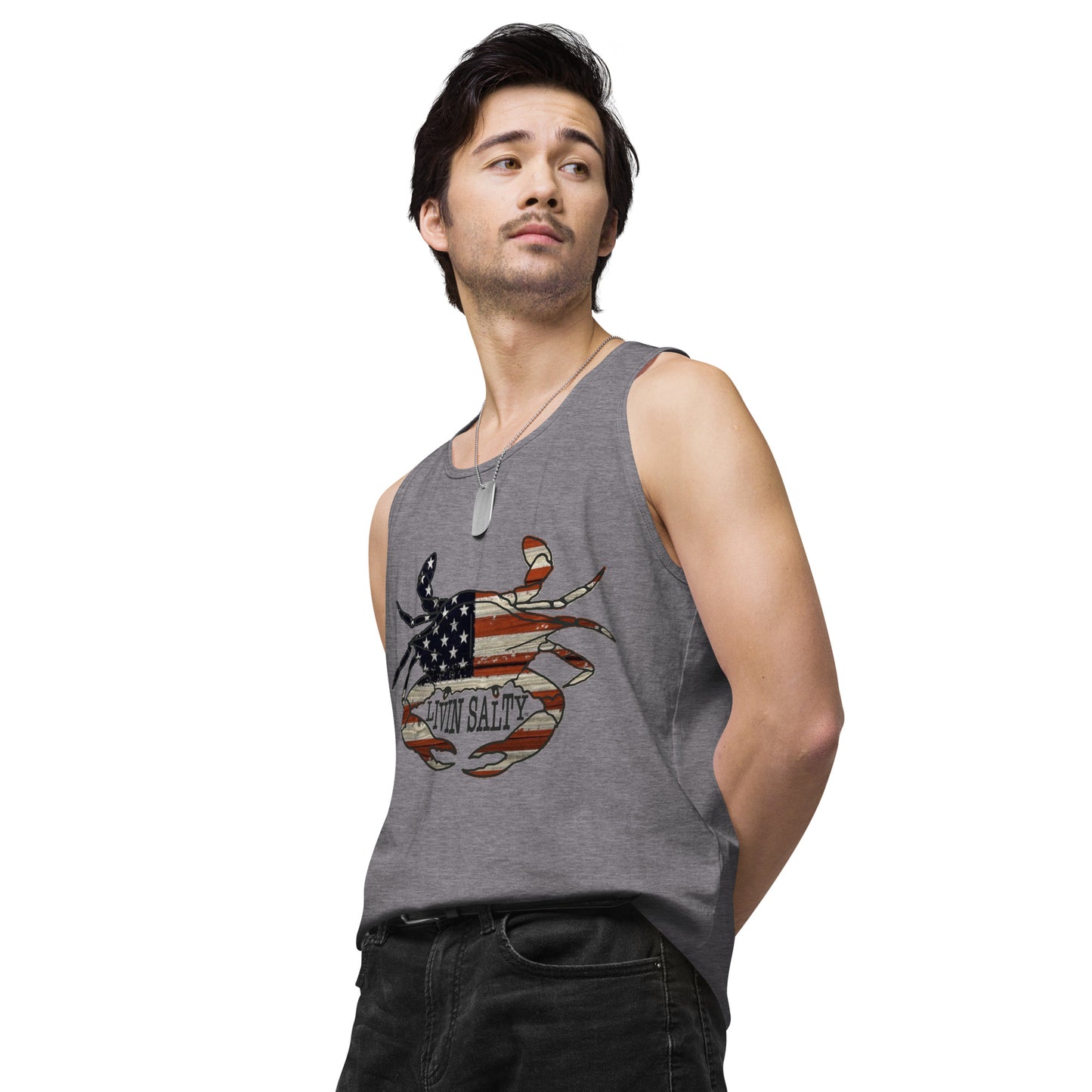 Men’s LIVIN SALTY with crab tank top
