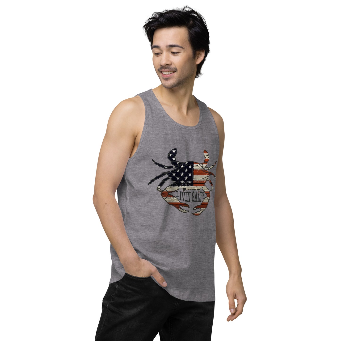Men’s LIVIN SALTY with crab tank top