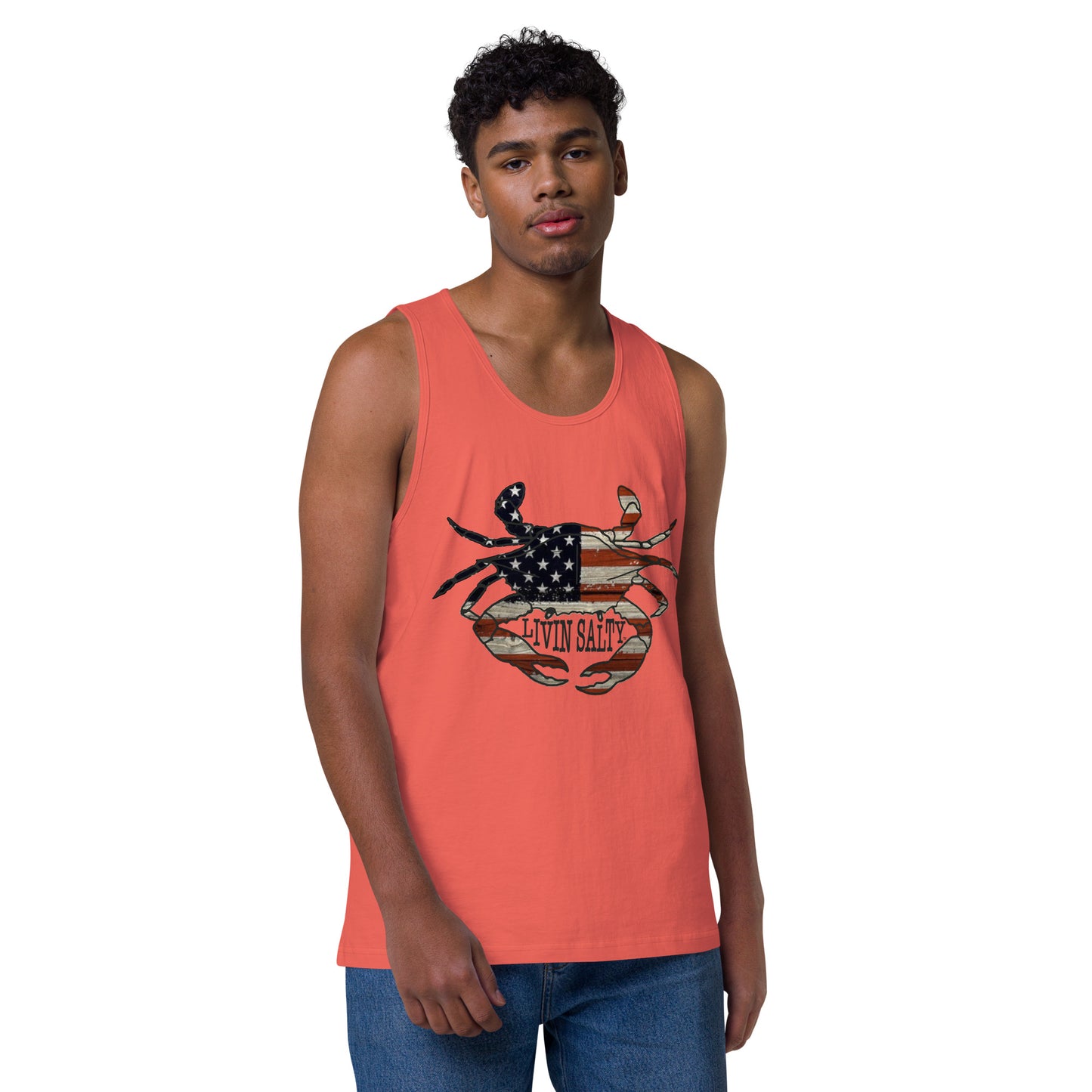 Men’s LIVIN SALTY with crab tank top