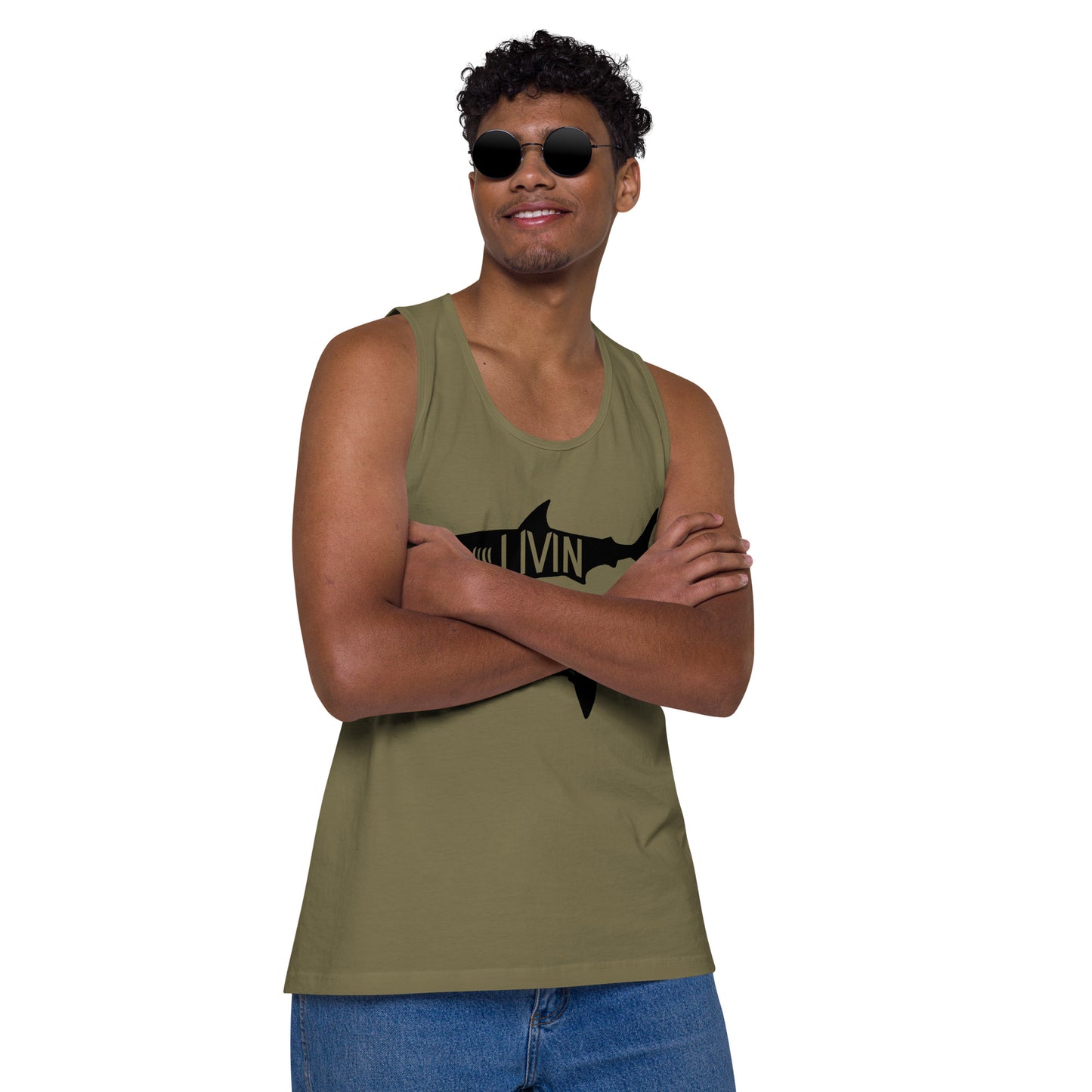 Men’s LIVIN SALTY black shark tank top