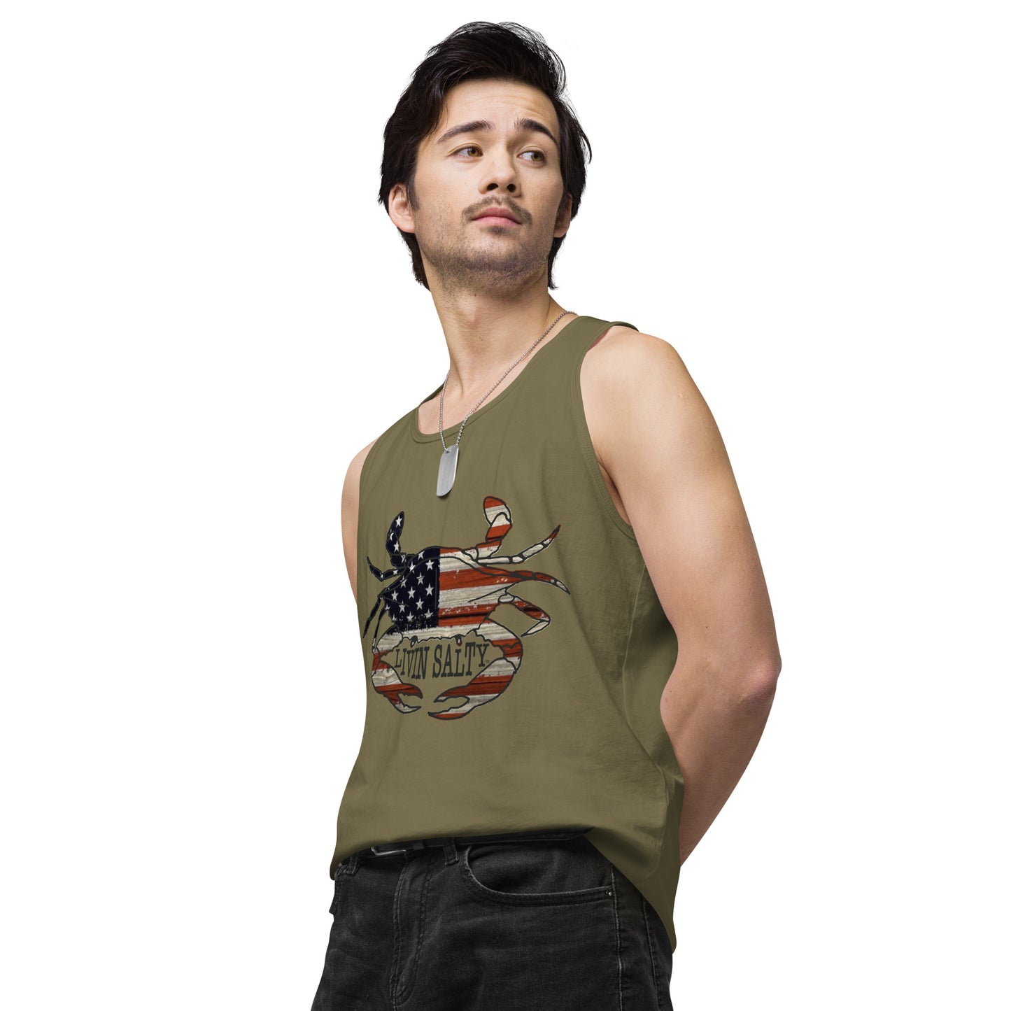 Men’s LIVIN SALTY with crab tank top