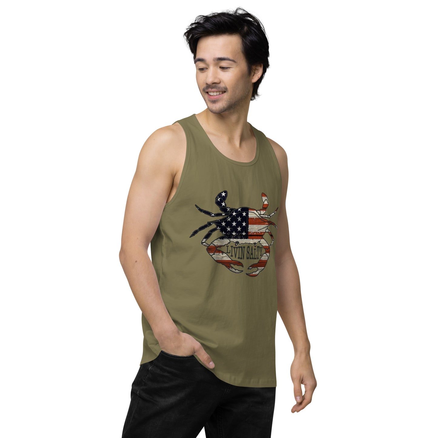 Men’s LIVIN SALTY with crab tank top