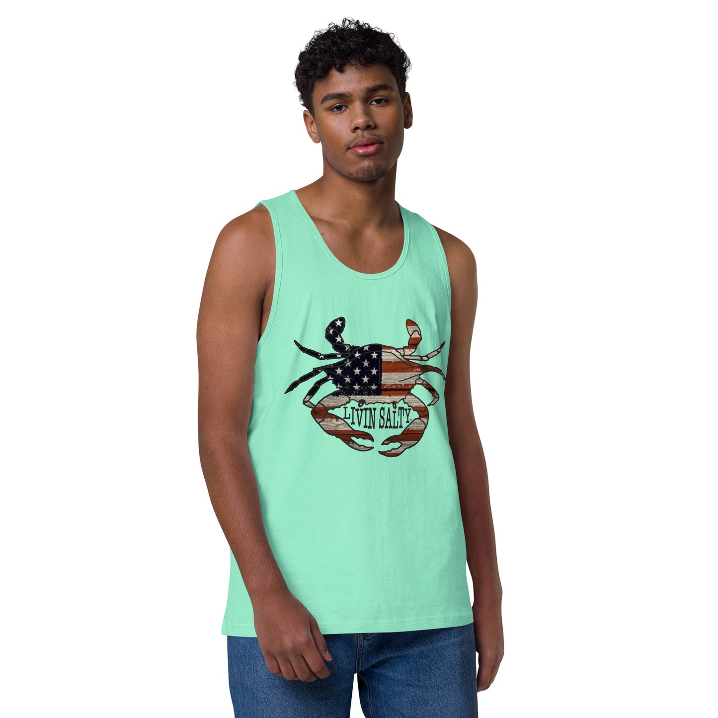 Men’s LIVIN SALTY with crab tank top