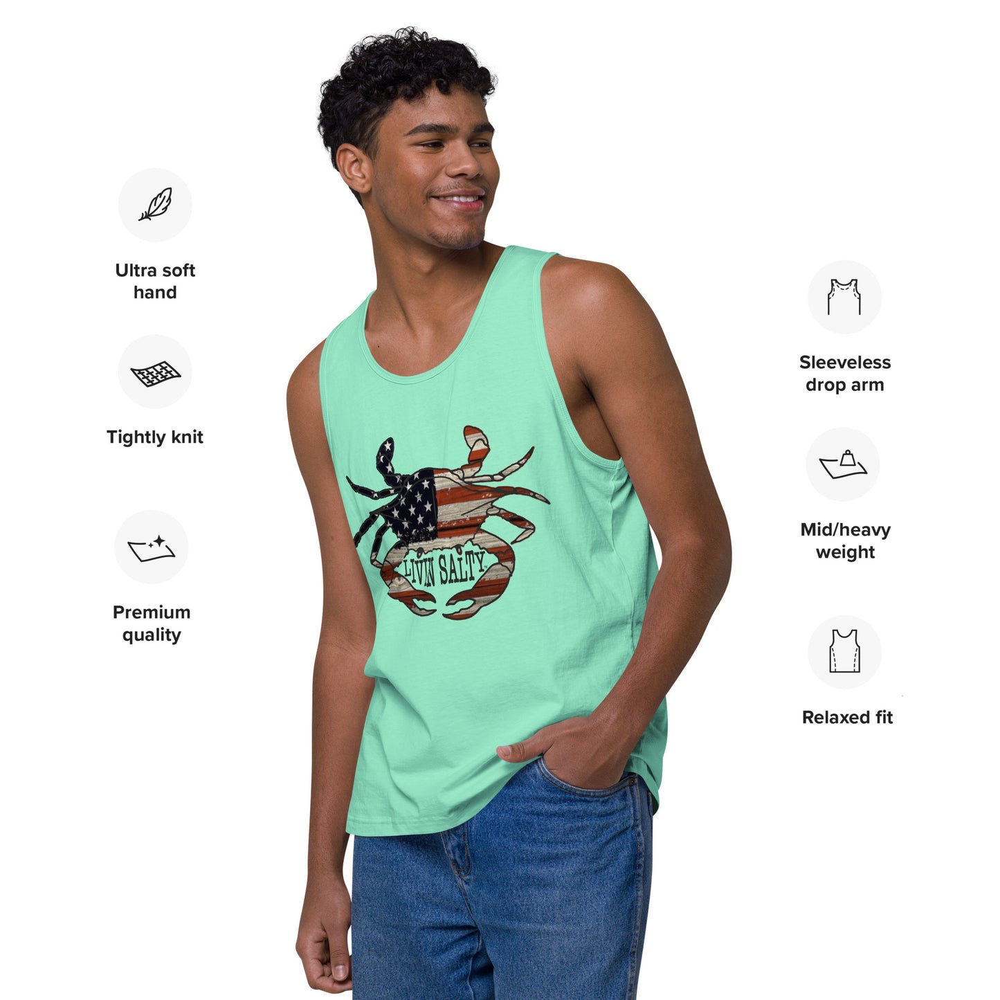 Men’s LIVIN SALTY with crab tank top