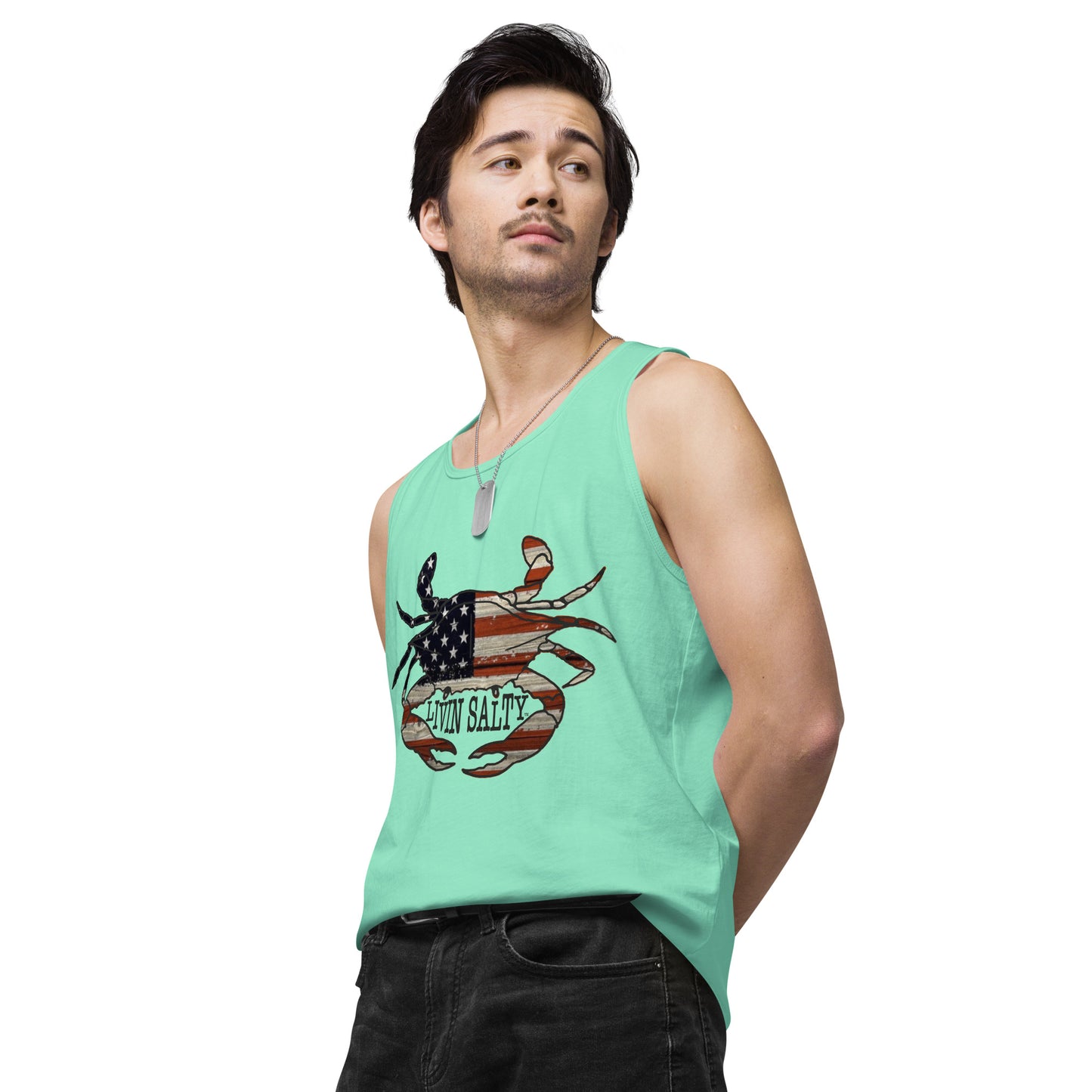 Men’s LIVIN SALTY with crab tank top