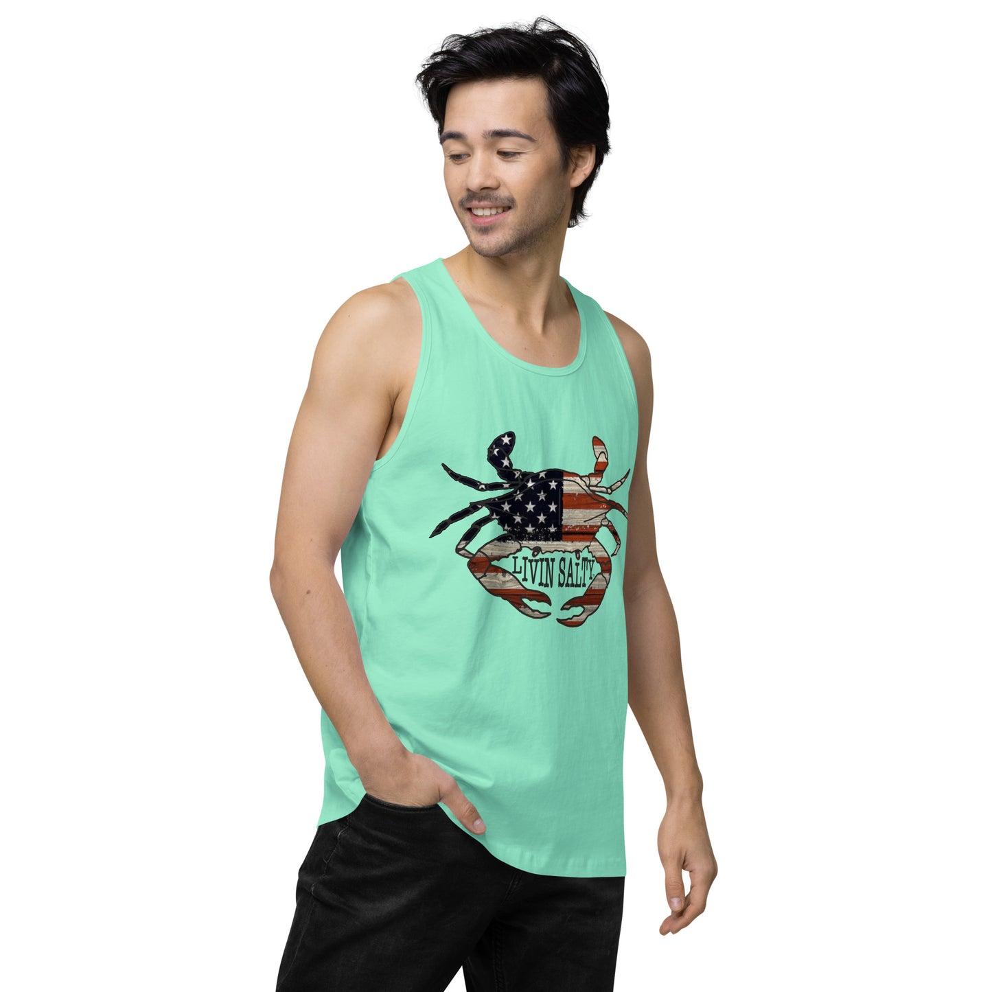 Men’s LIVIN SALTY with crab tank top