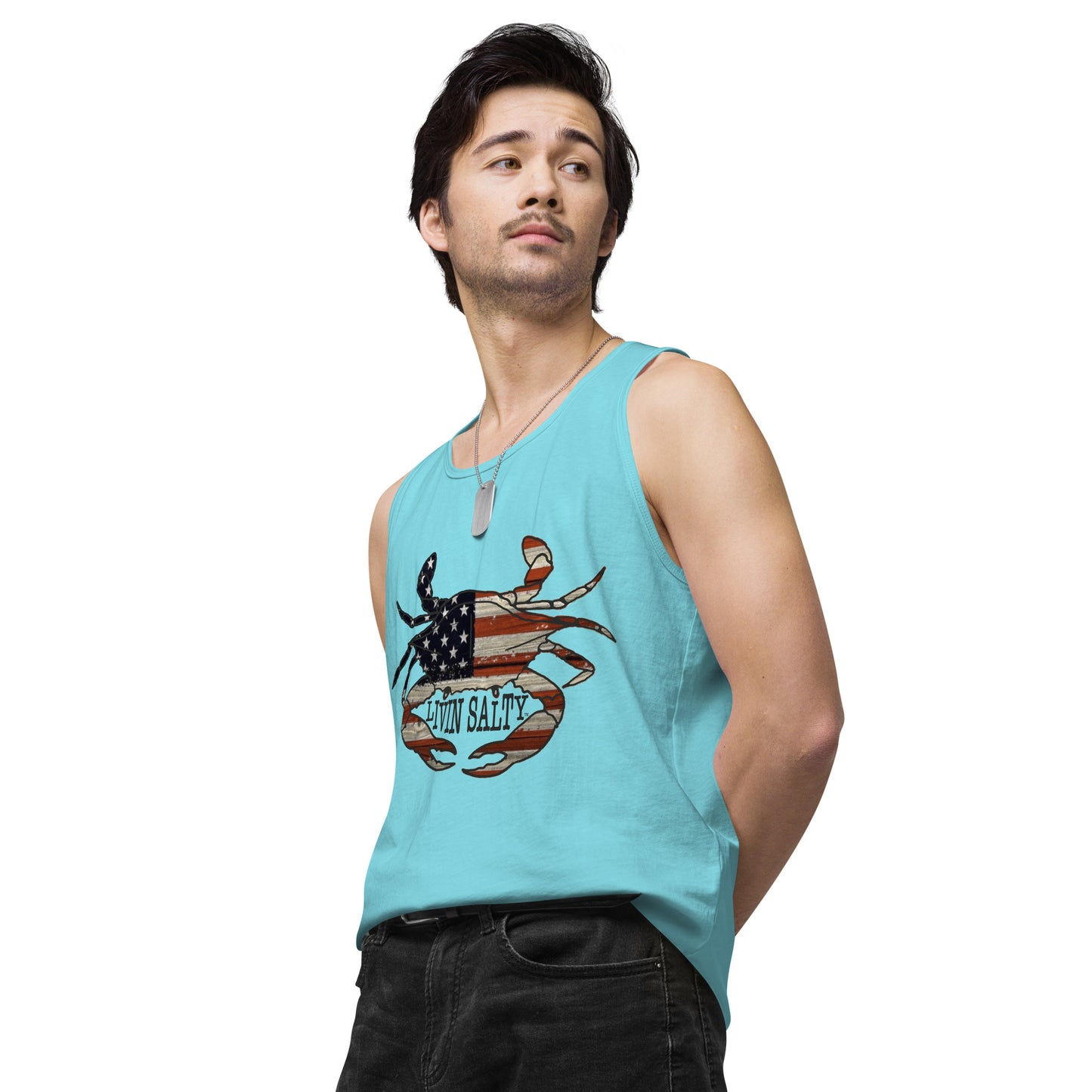 Men’s LIVIN SALTY with crab tank top