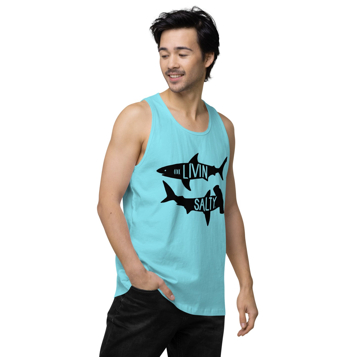 Men’s LIVIN SALTY black shark tank top