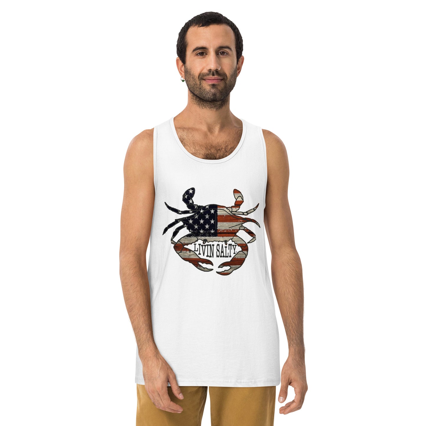 Men’s LIVIN SALTY with crab tank top