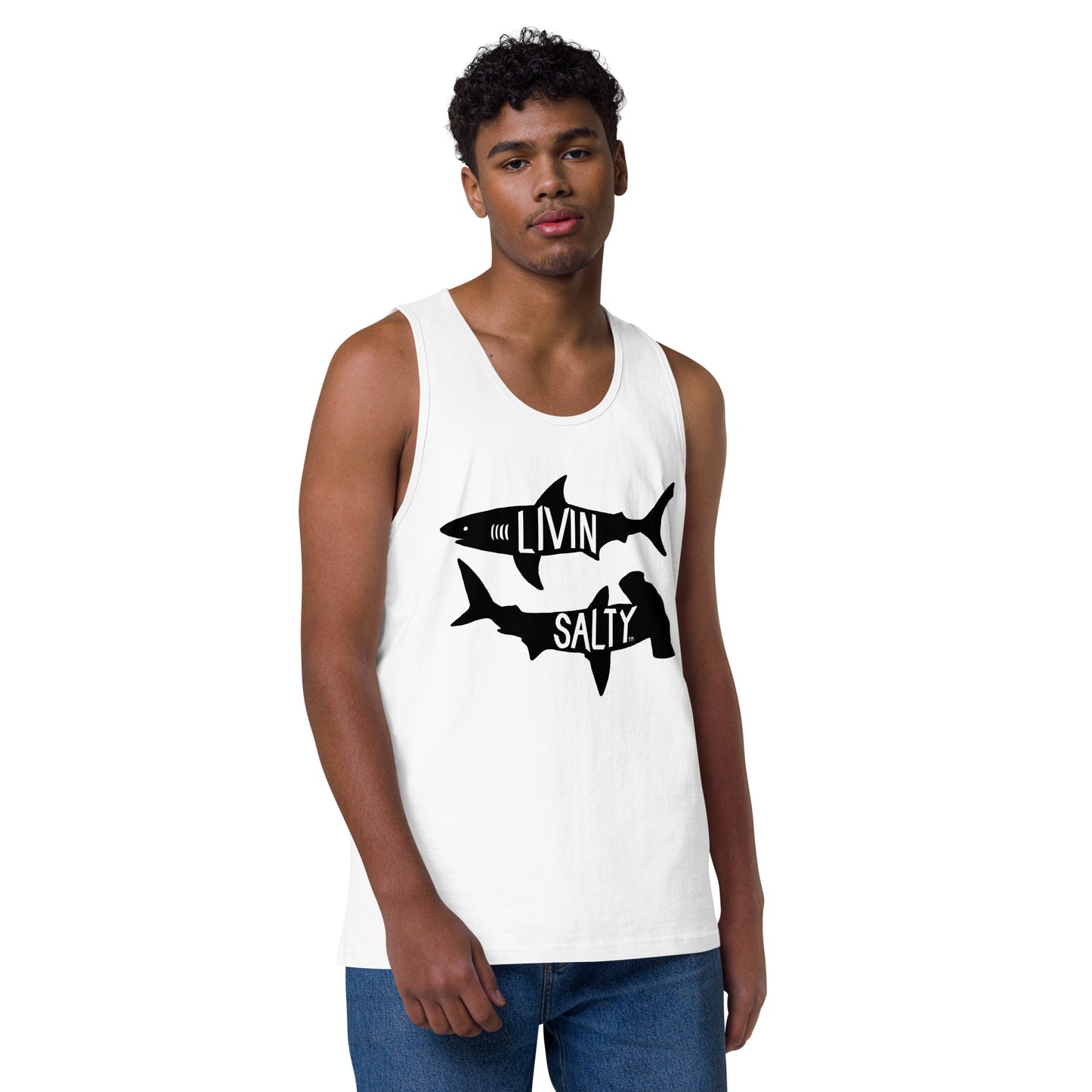 Men’s LIVIN SALTY black shark tank top