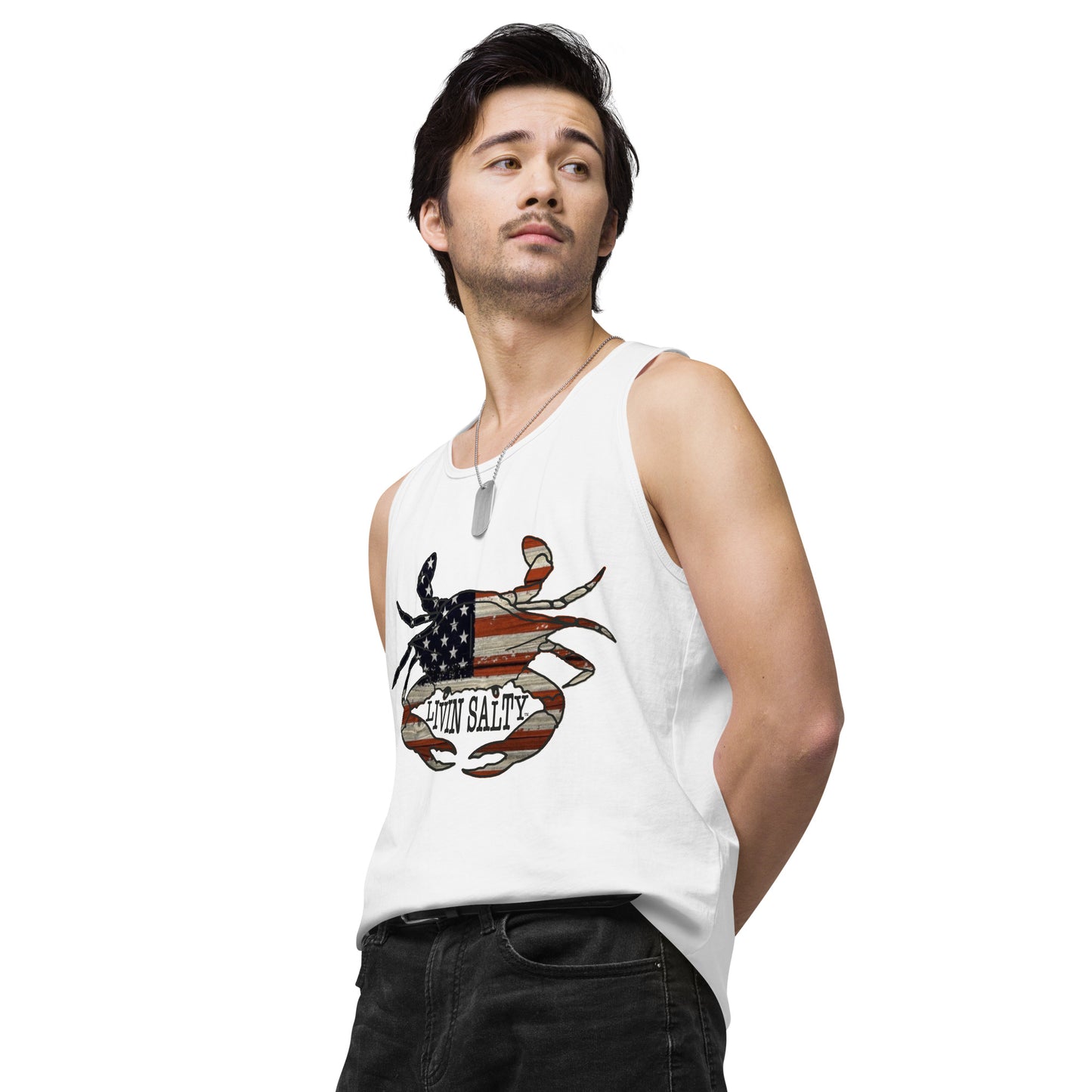Men’s LIVIN SALTY with crab tank top