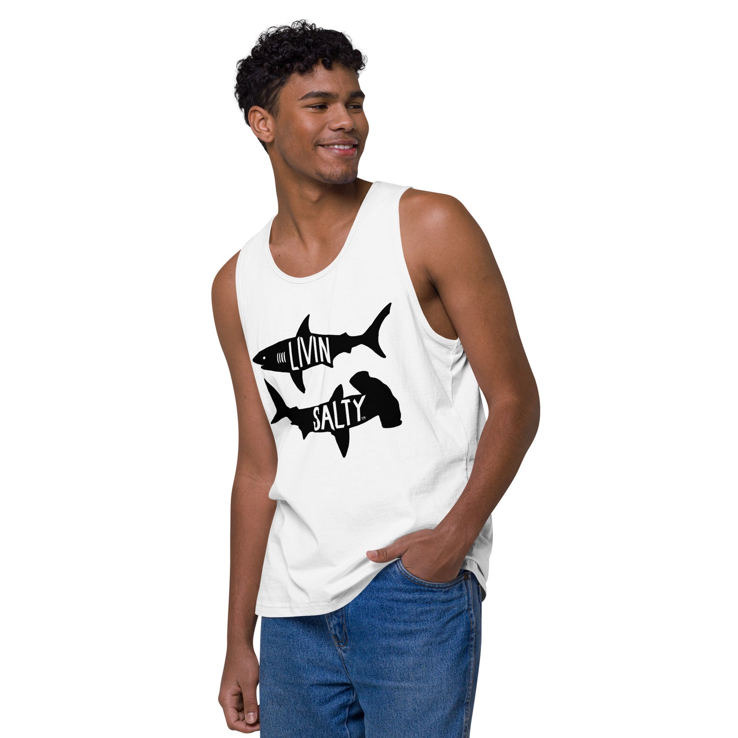 Men’s LIVIN SALTY black shark tank top