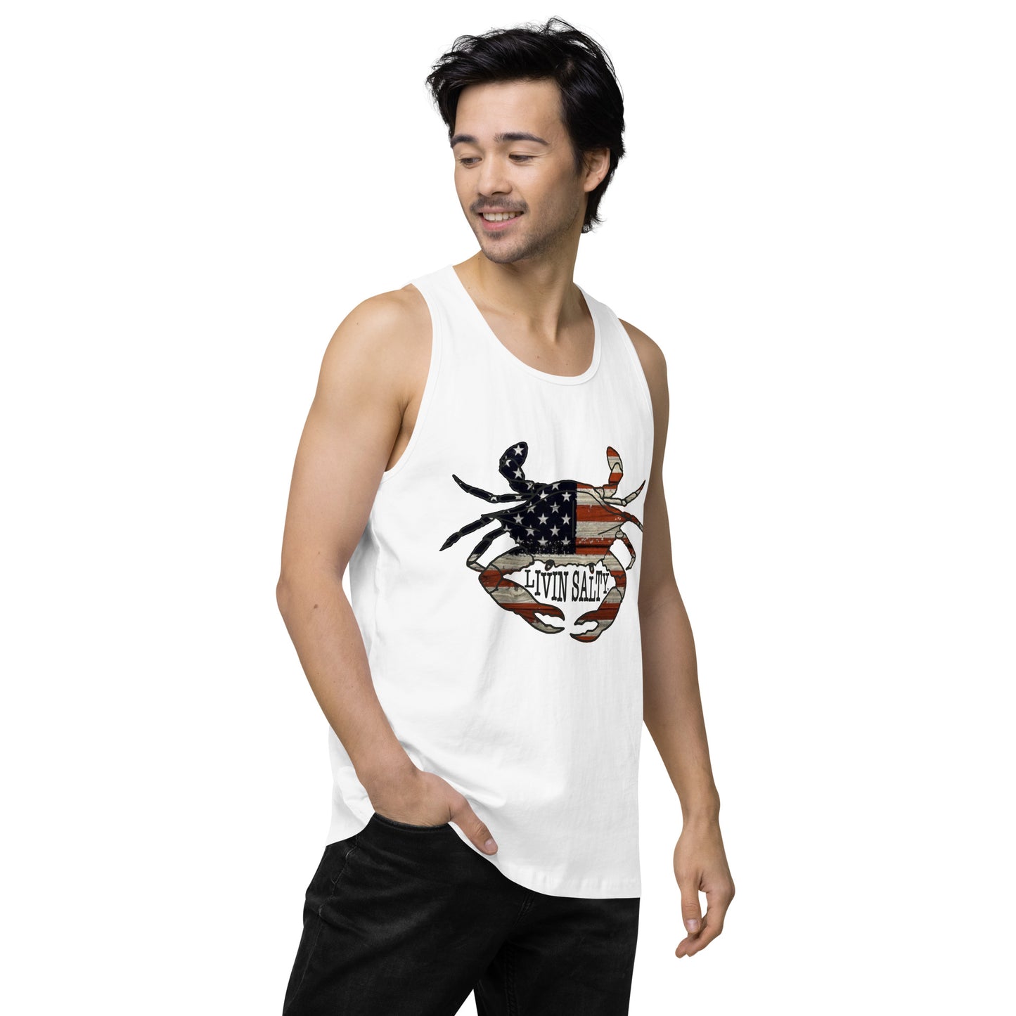 Men’s LIVIN SALTY with crab tank top