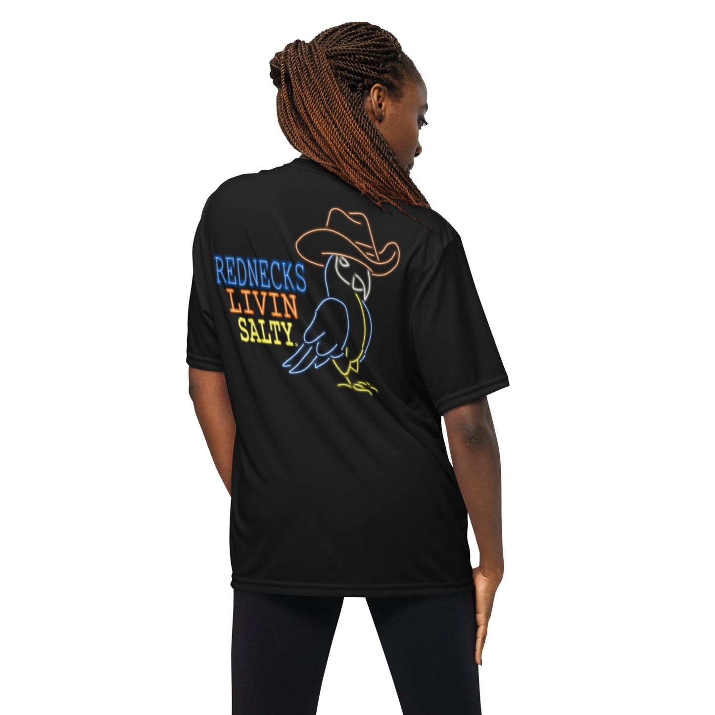 Unisex SPF REDNECKS LIVIN SALTY Neon Parrot t-shirt