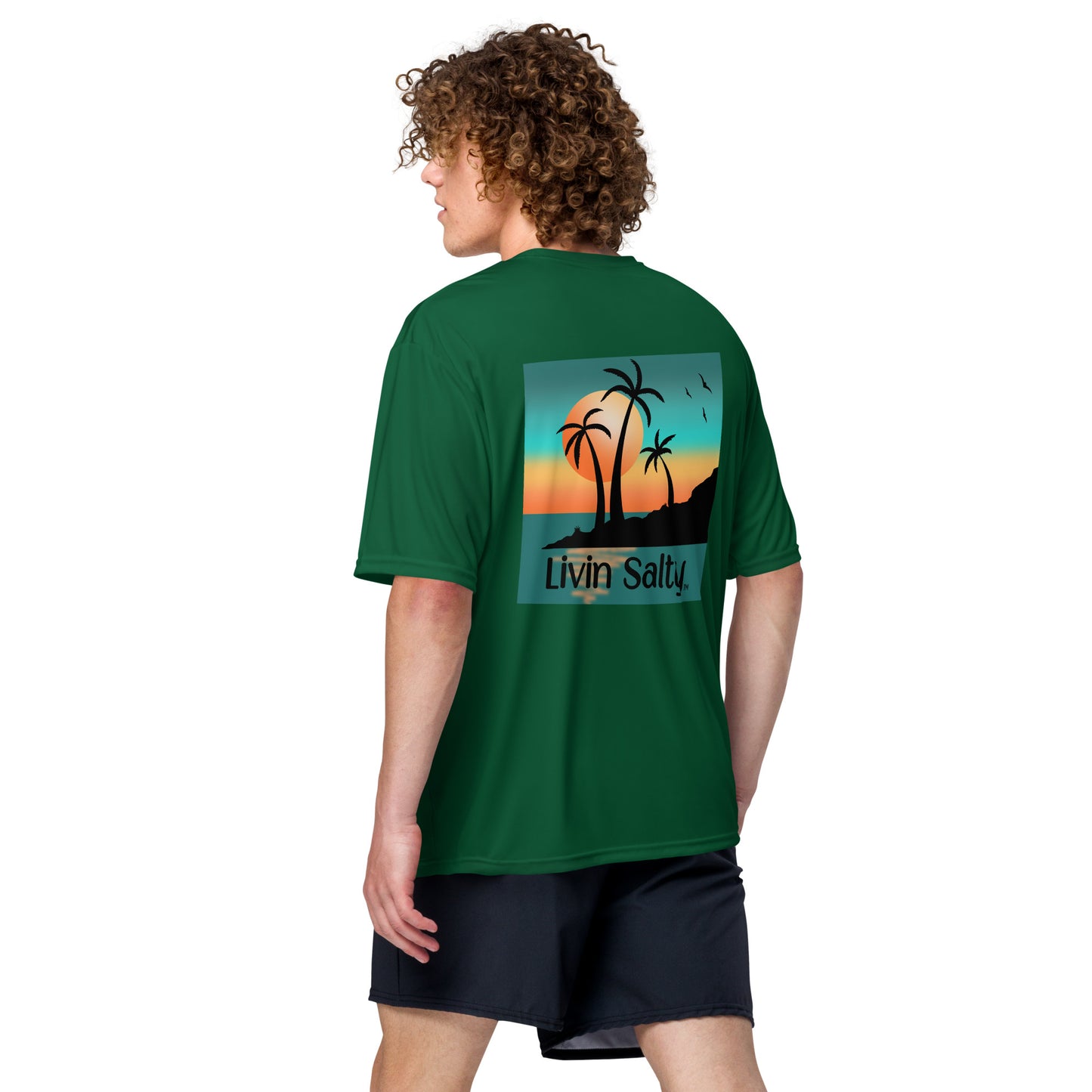 Dry fit LIVIN SALTY palm trees/sunset t-shirt