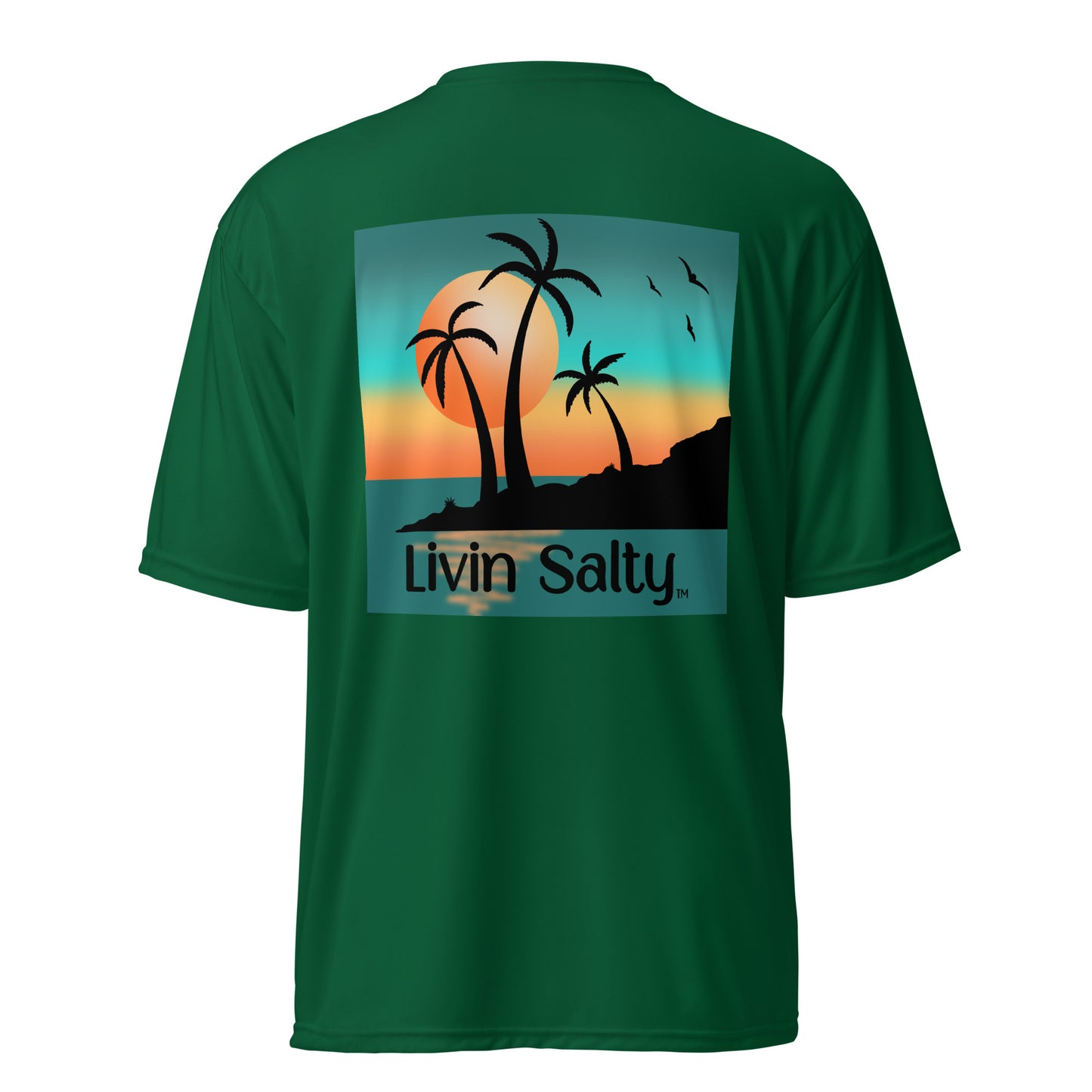 Dry fit LIVIN SALTY palm trees/sunset t-shirt