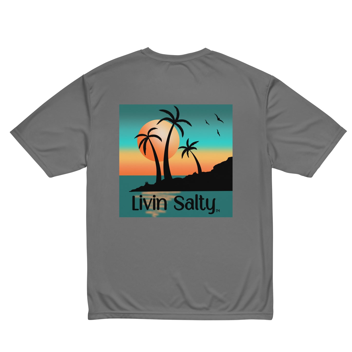 Dry fit LIVIN SALTY palm trees/sunset t-shirt