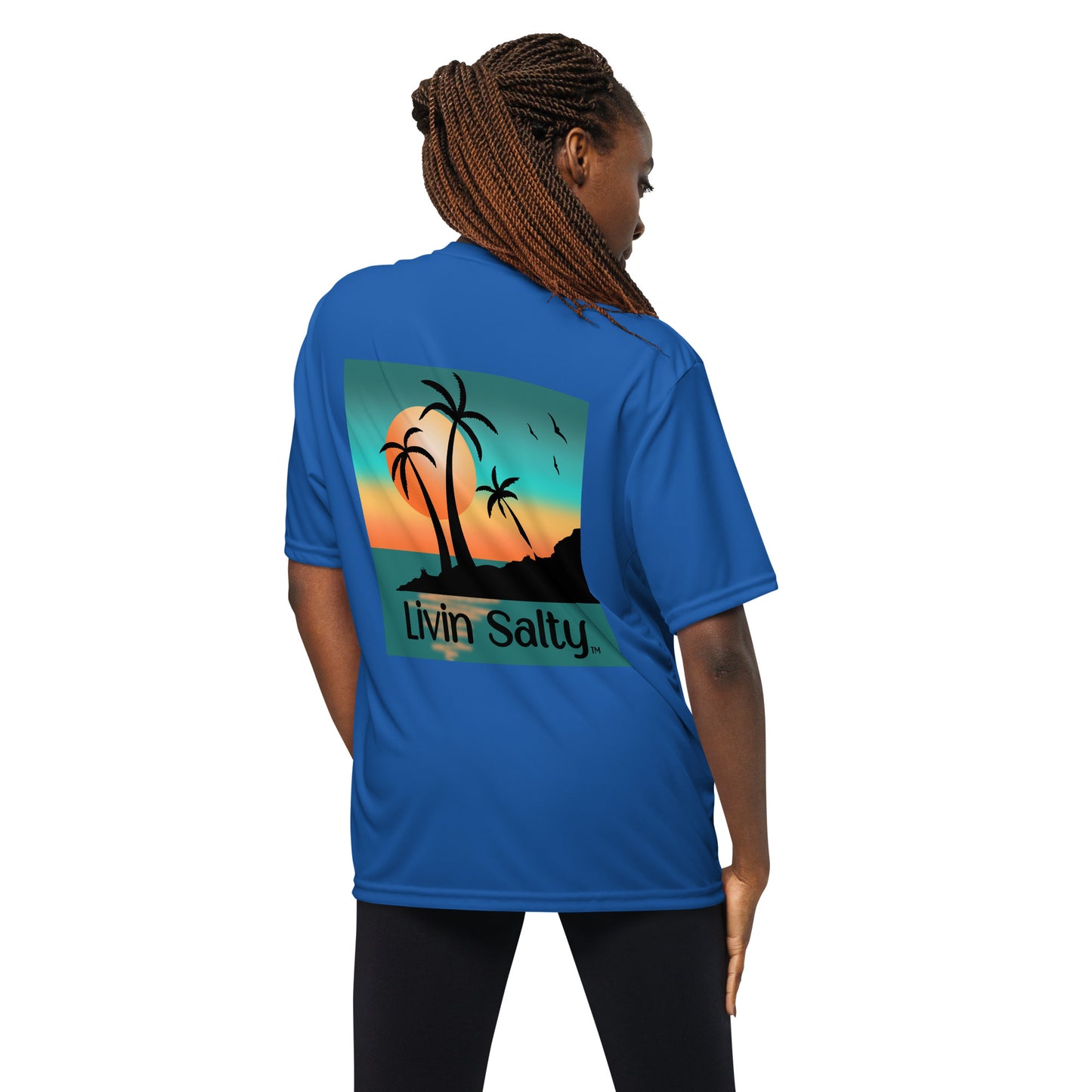 Dry fit LIVIN SALTY palm trees/sunset t-shirt
