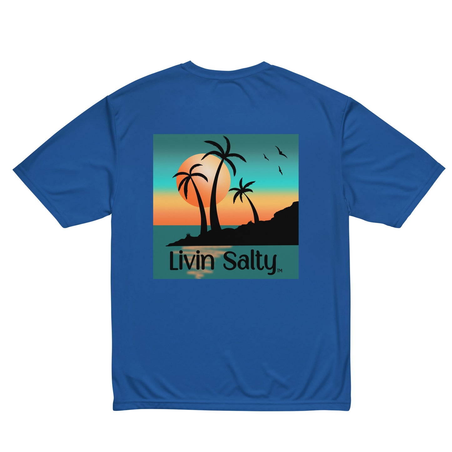 Dry fit LIVIN SALTY palm trees/sunset t-shirt
