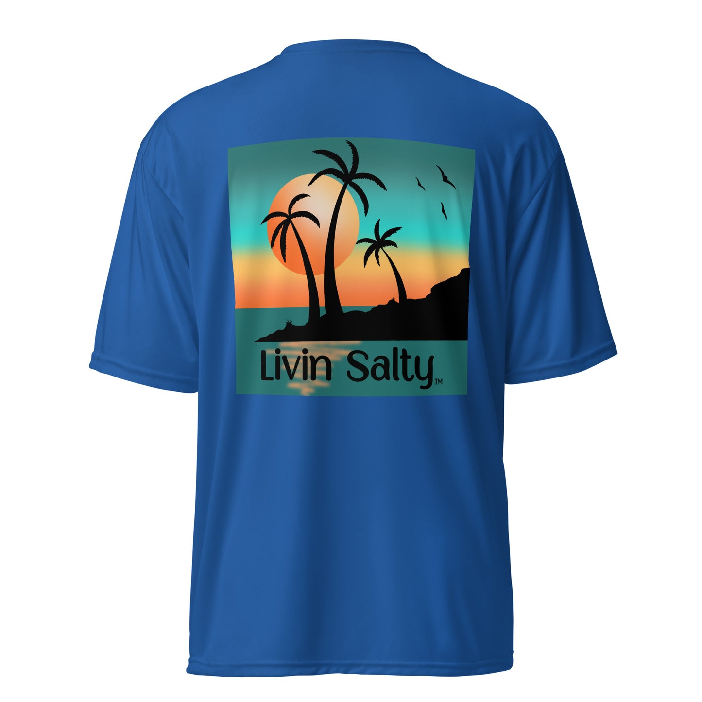 Dry fit LIVIN SALTY palm trees/sunset t-shirt