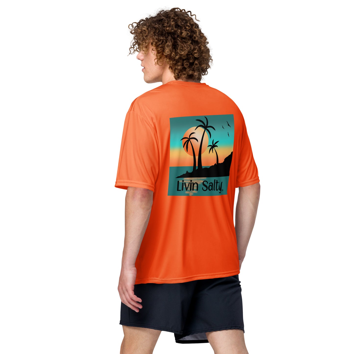 Dry fit LIVIN SALTY palm trees/sunset t-shirt
