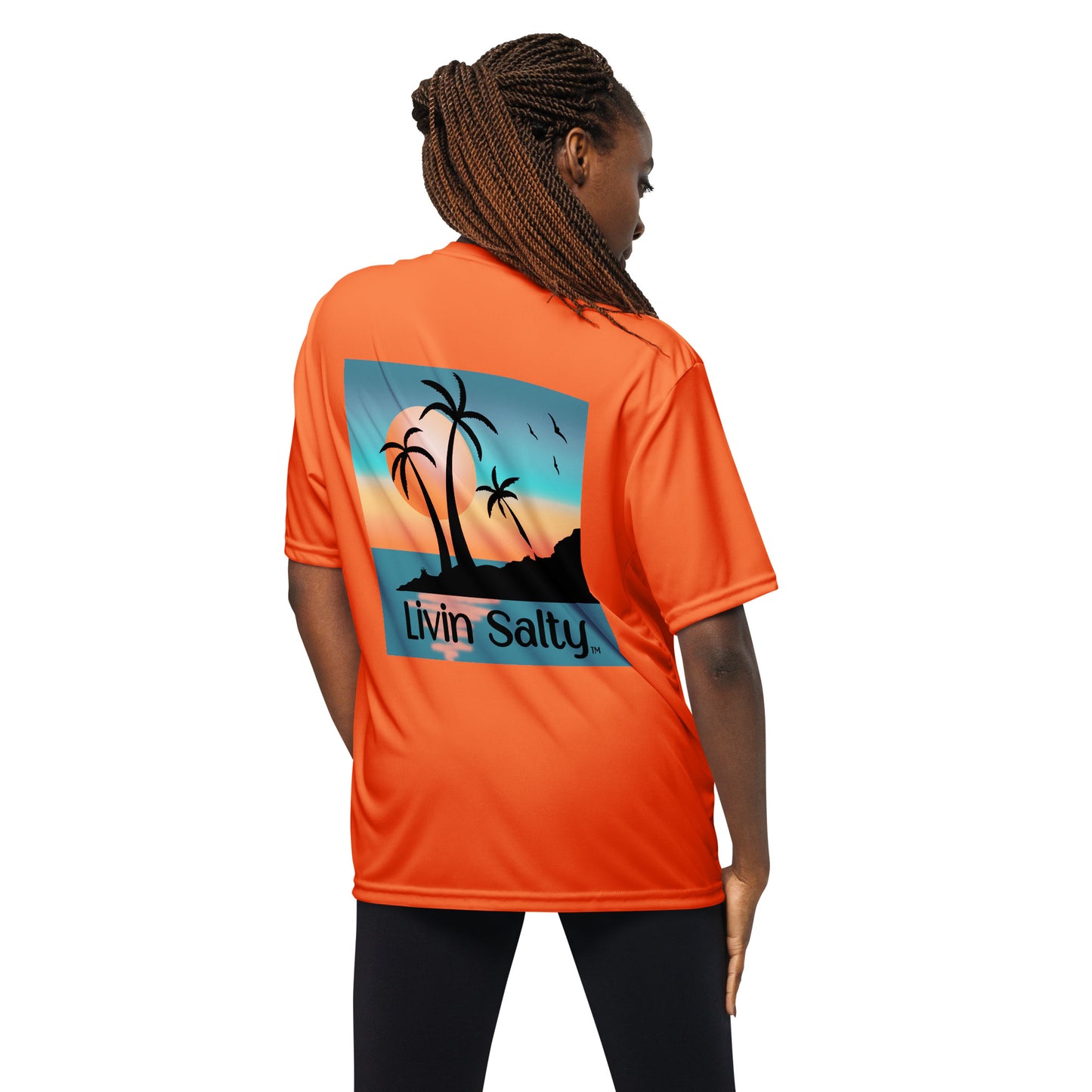 Dry fit LIVIN SALTY palm trees/sunset t-shirt