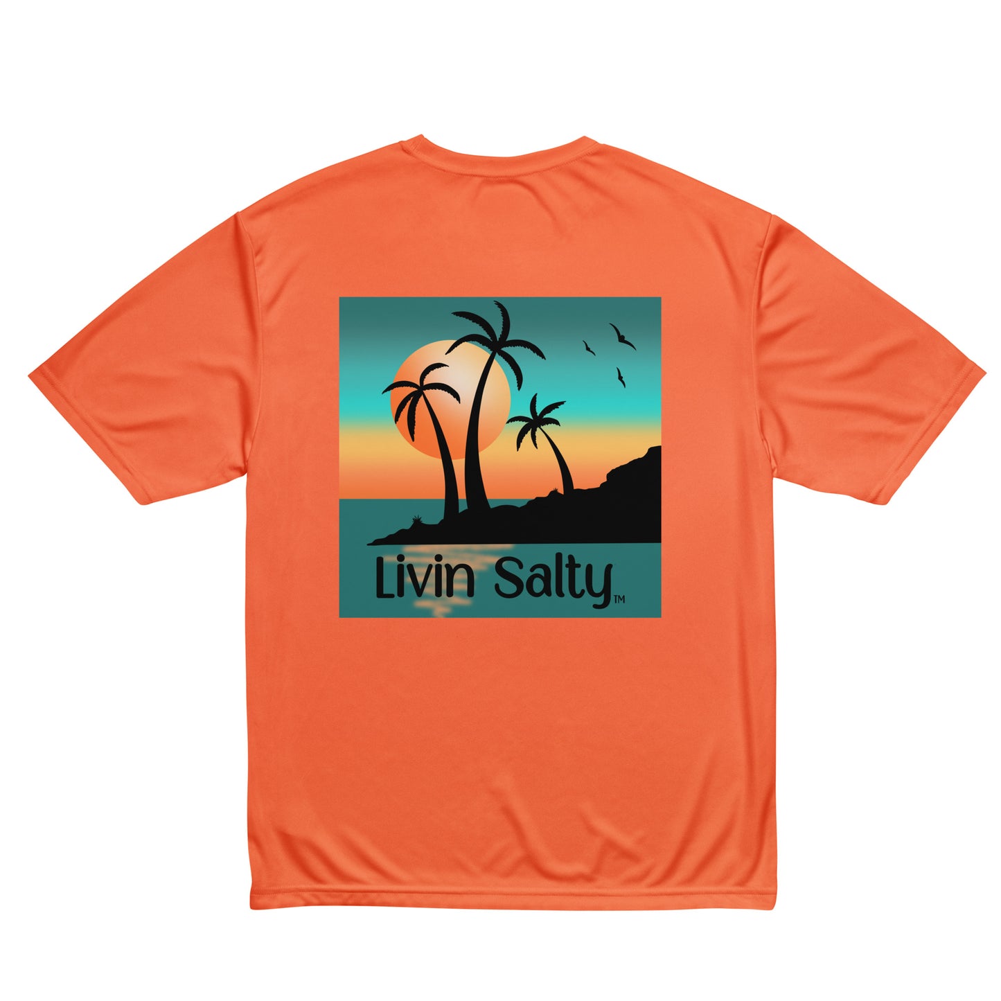 Dry fit LIVIN SALTY palm trees/sunset t-shirt