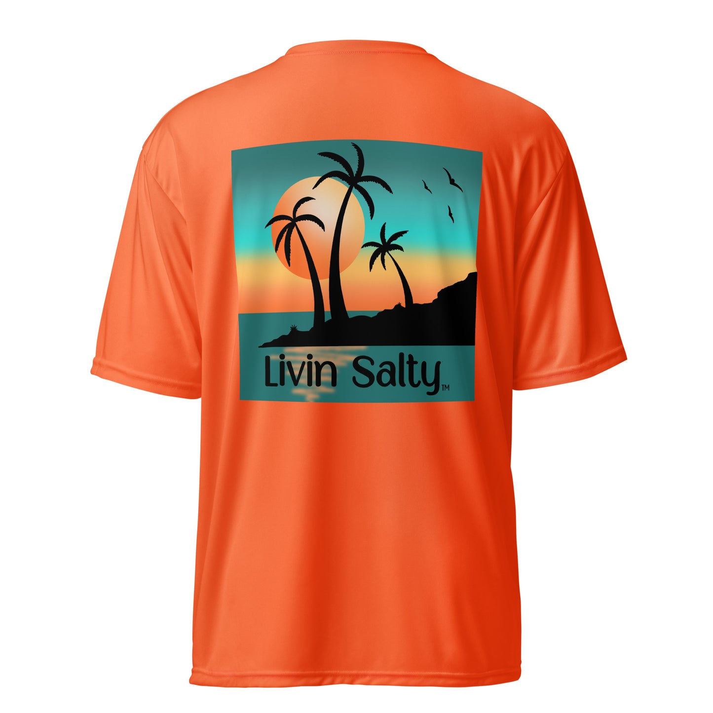 Dry fit LIVIN SALTY palm trees/sunset t-shirt