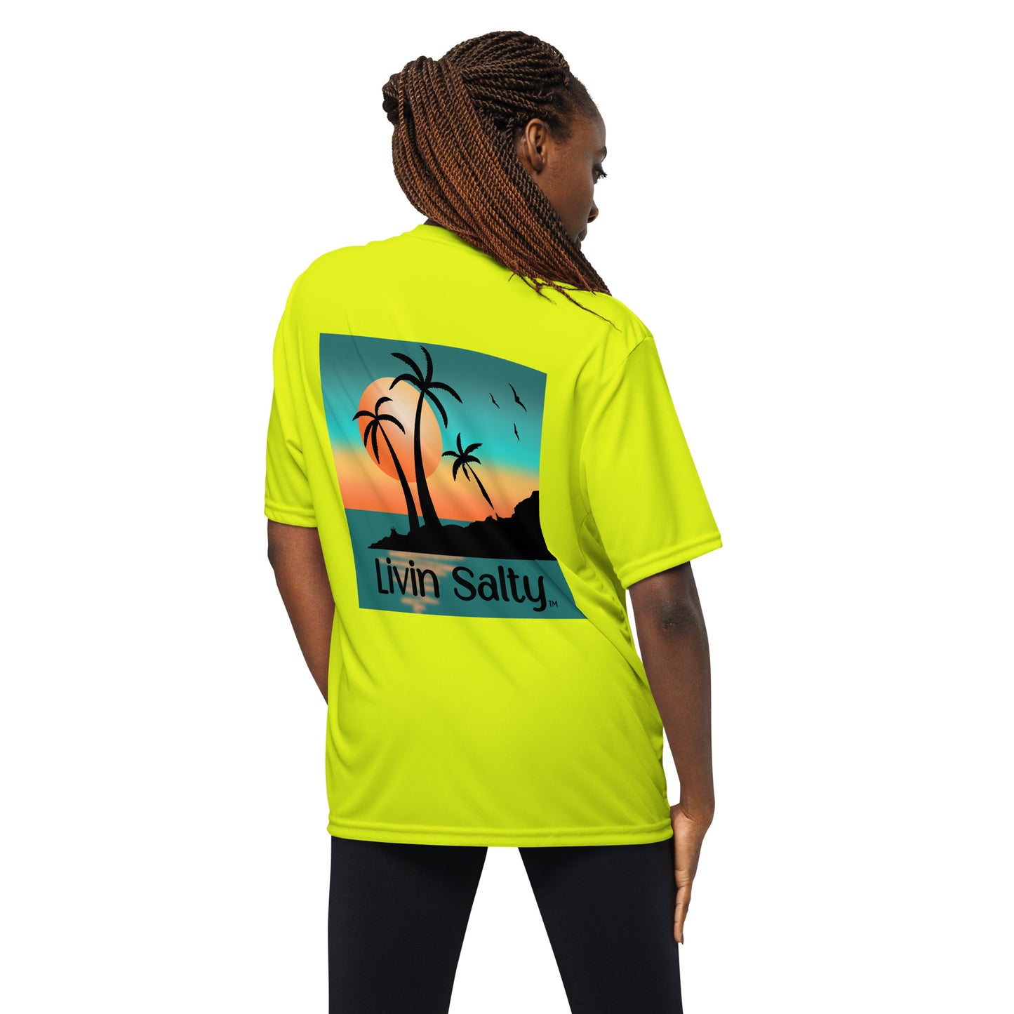 Dry fit LIVIN SALTY palm trees/sunset t-shirt