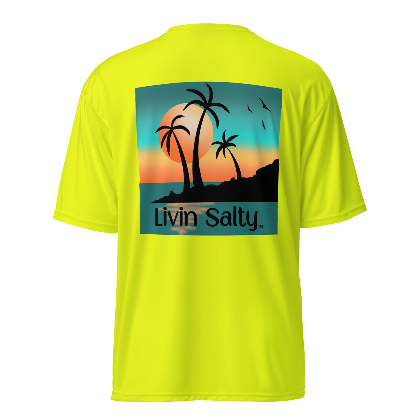 Dry fit LIVIN SALTY palm trees/sunset t-shirt