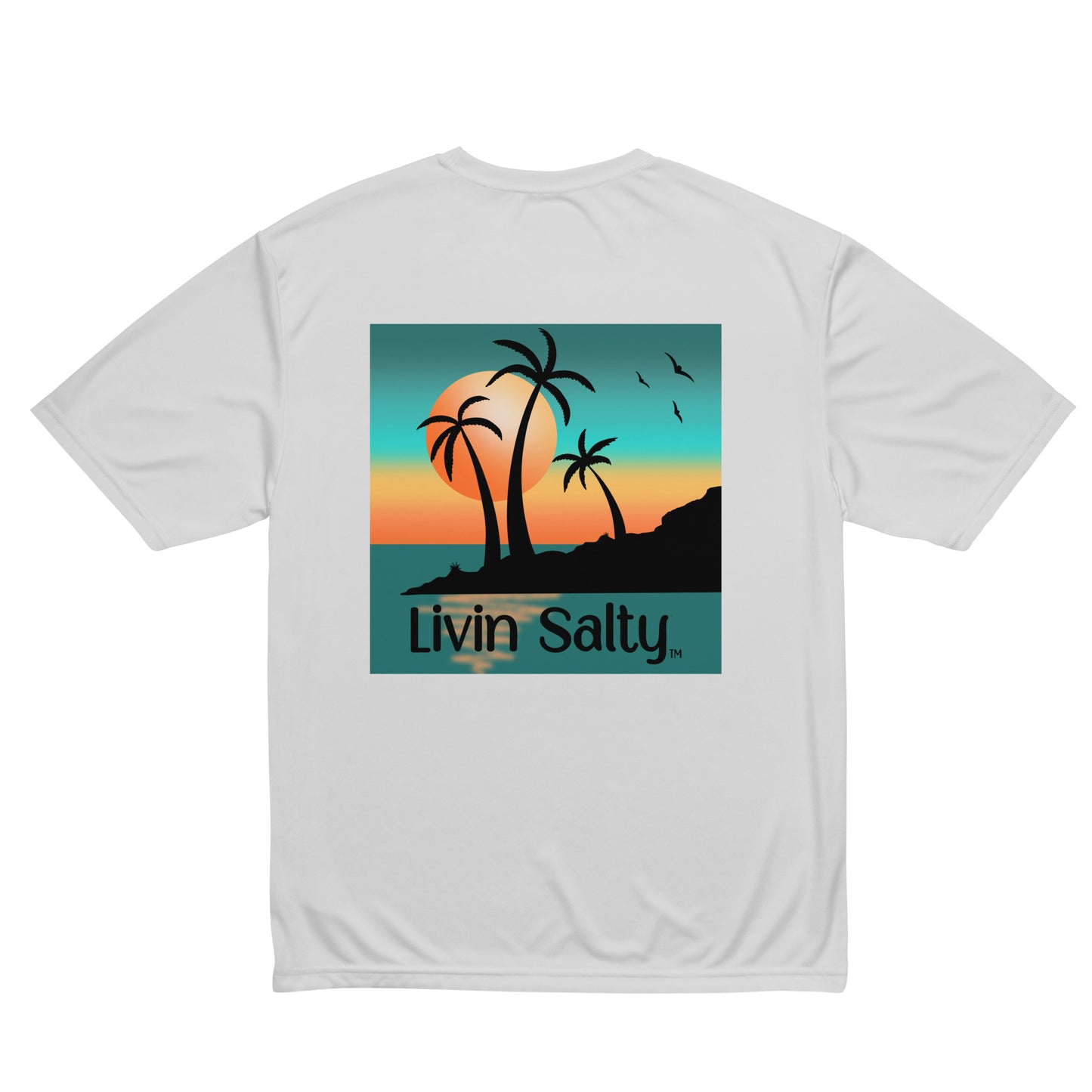 Dry fit LIVIN SALTY palm trees/sunset t-shirt