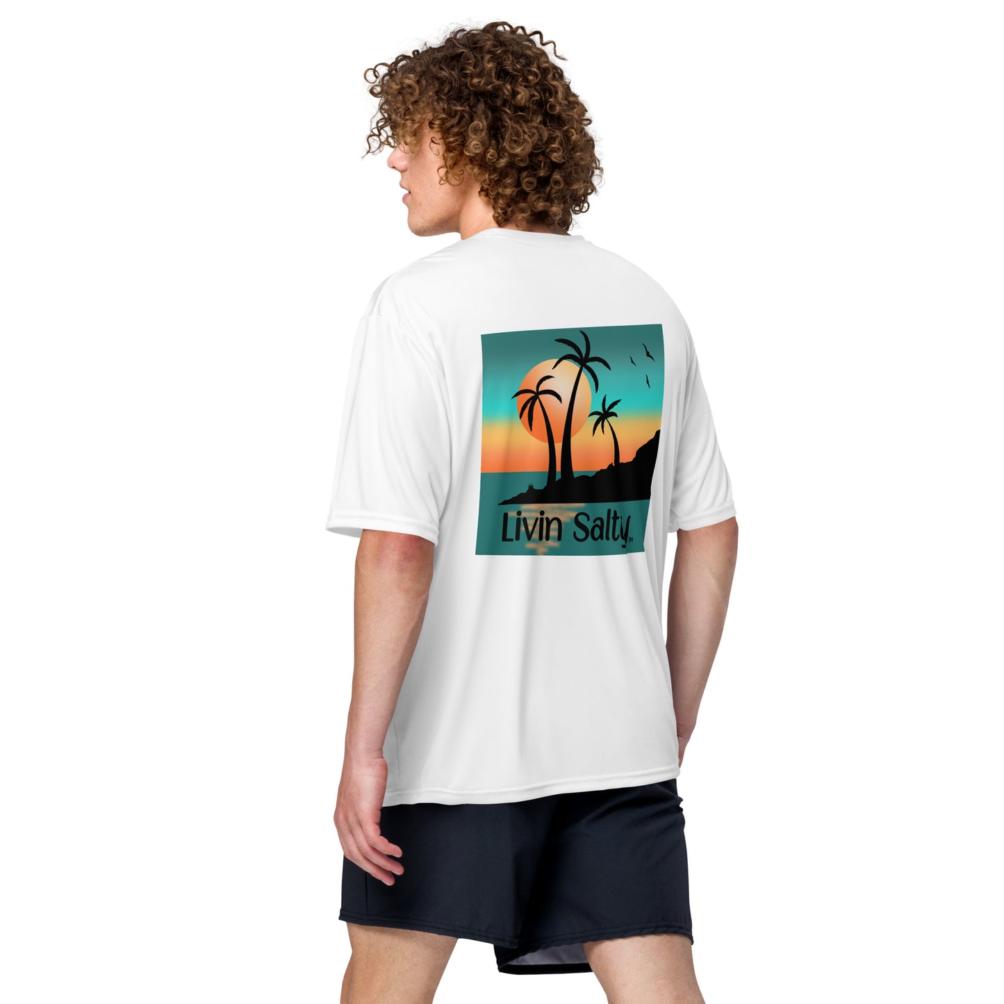 Dry fit LIVIN SALTY palm trees/sunset t-shirt