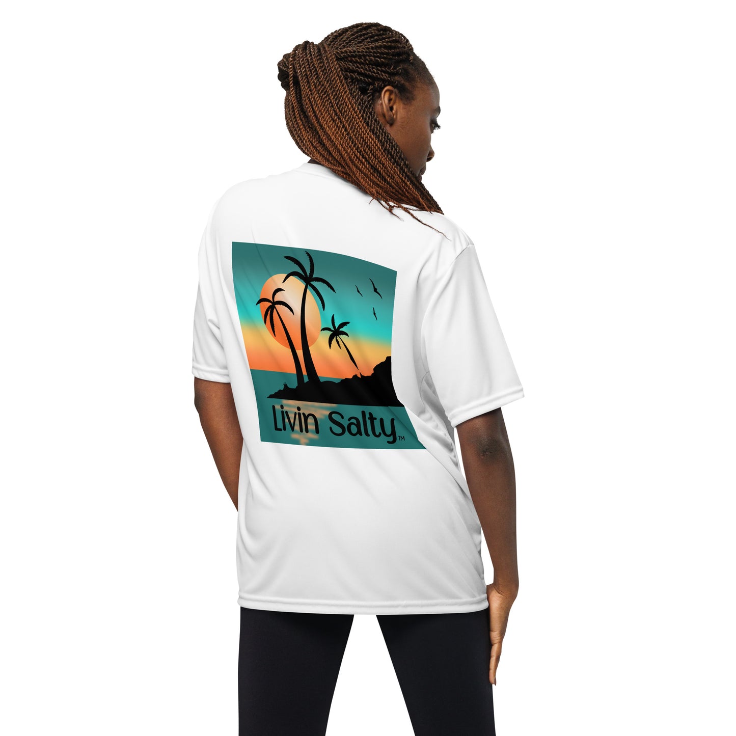 Dry fit LIVIN SALTY palm trees/sunset t-shirt