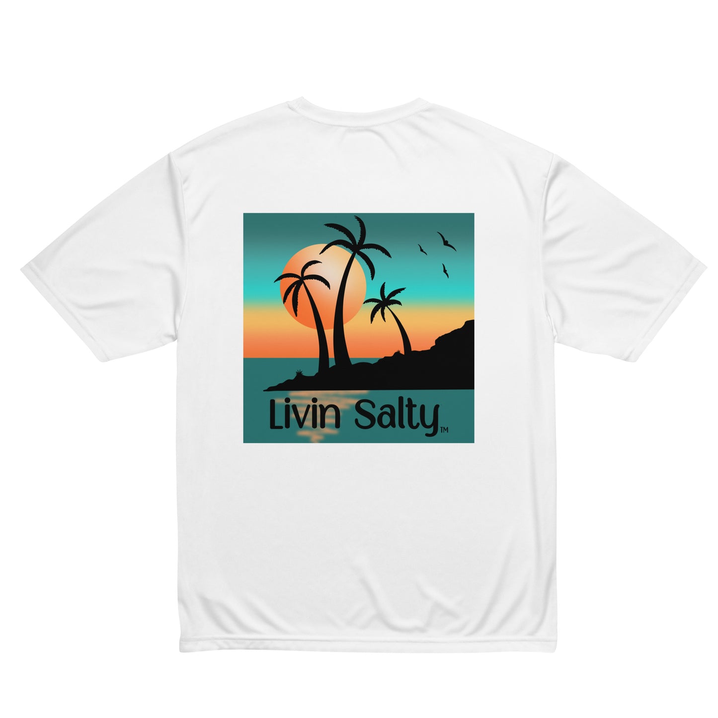 Dry fit LIVIN SALTY palm trees/sunset t-shirt