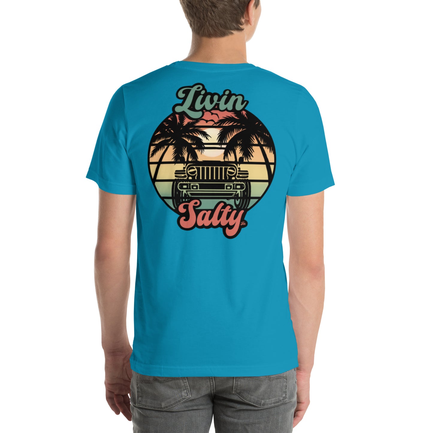Unisex Livin Salty Jeep/Beach cotton t-shirt