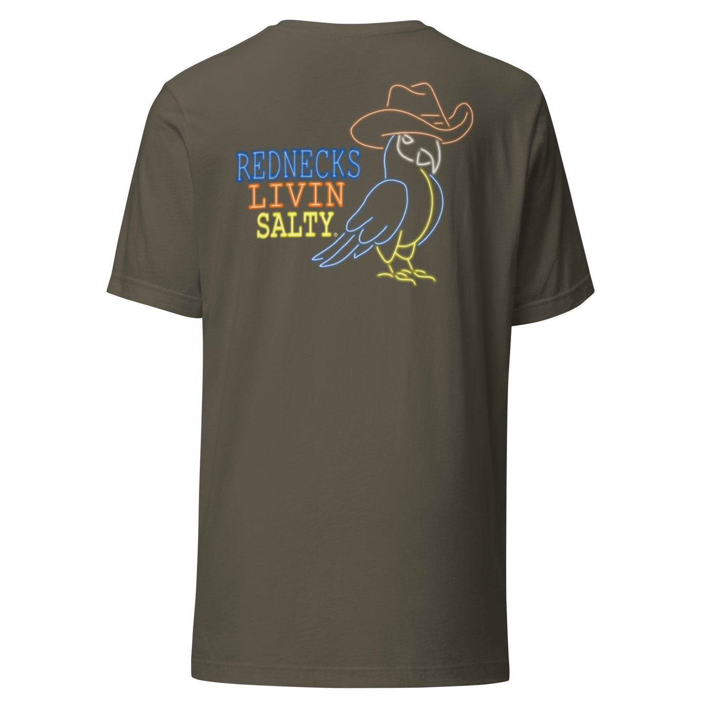Unisex REDNECKS LIVIN SALTY Neon Parrot t-shirt