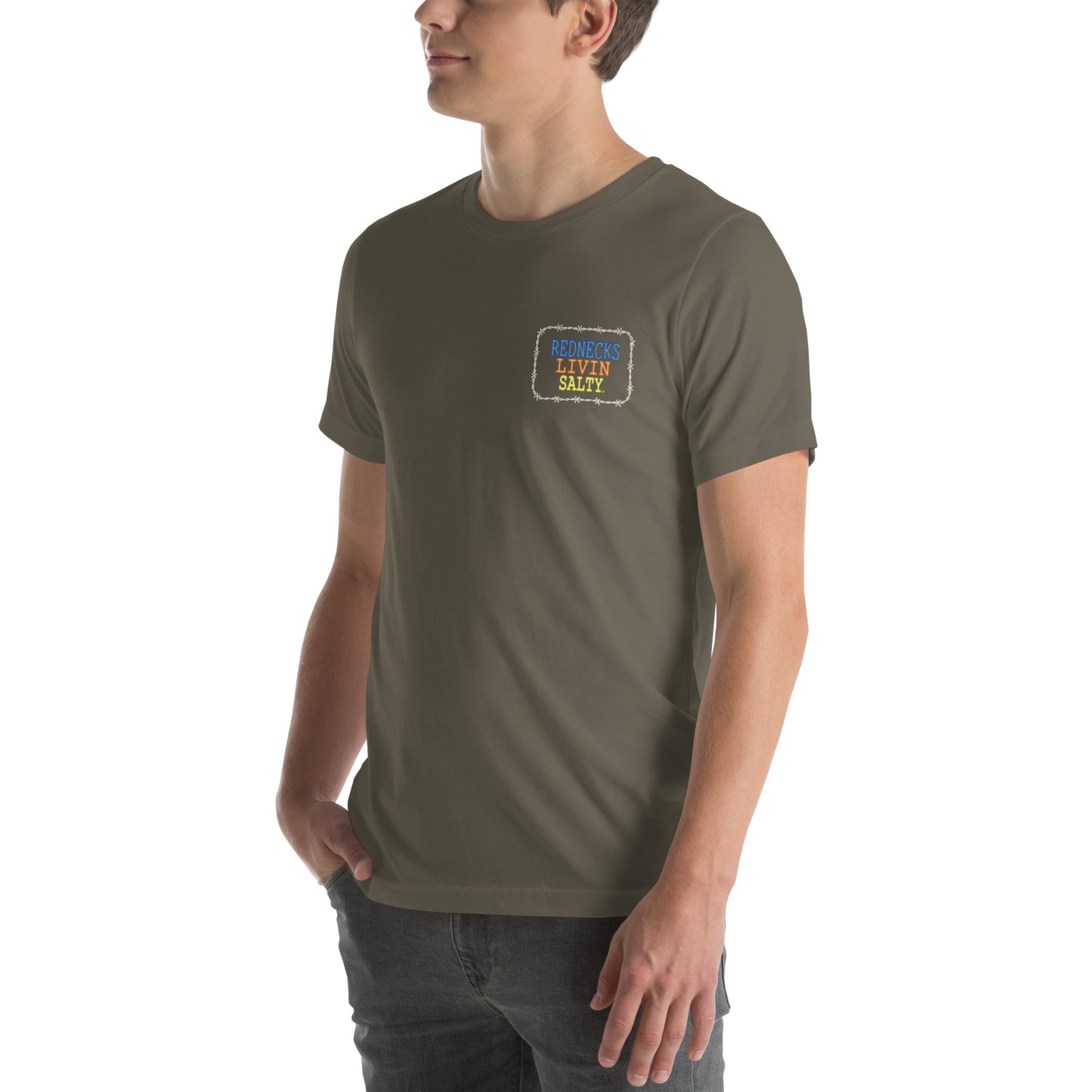 Unisex REDNECKS LIVIN SALTY Neon Parrot t-shirt