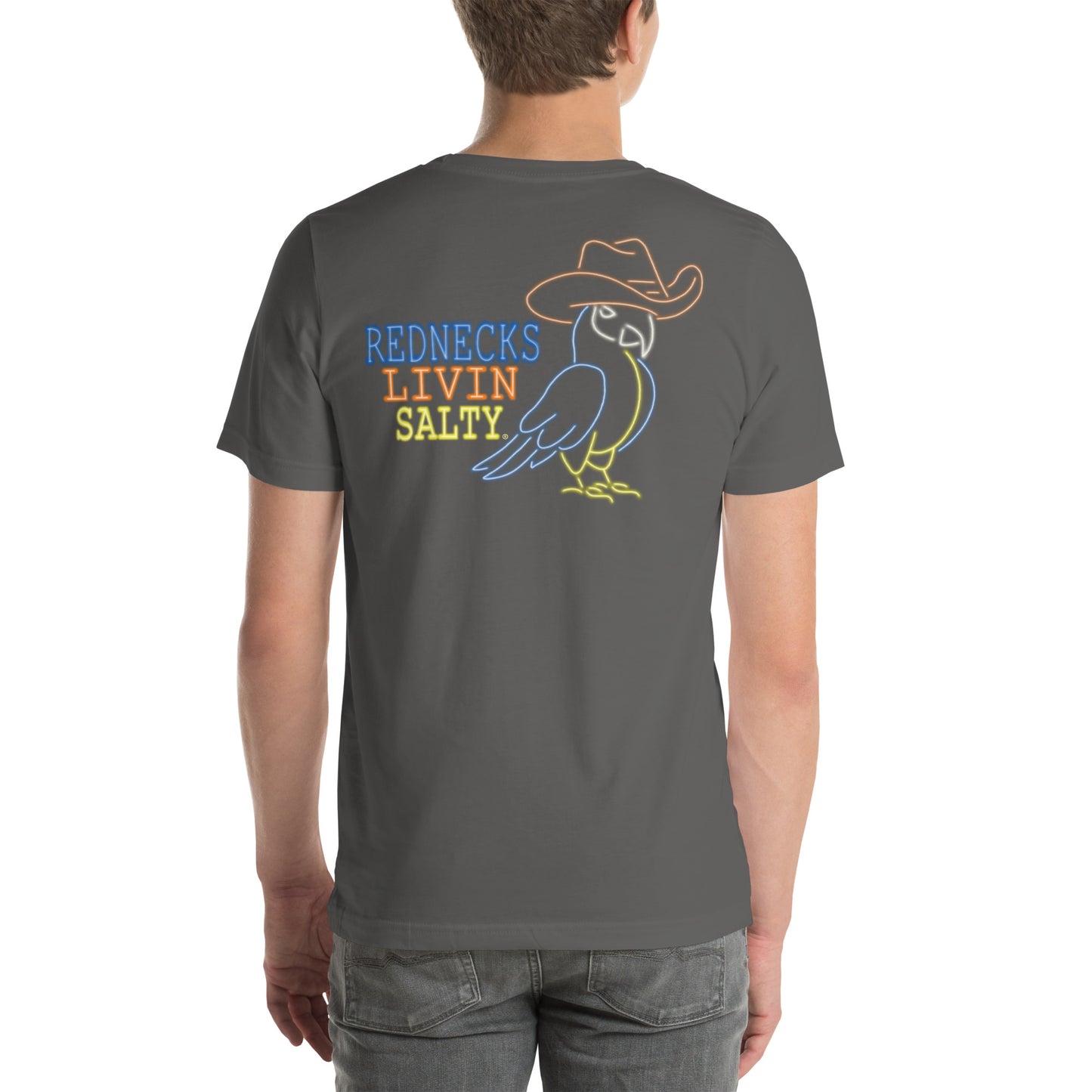 Unisex REDNECKS LIVIN SALTY Neon Parrot t-shirt