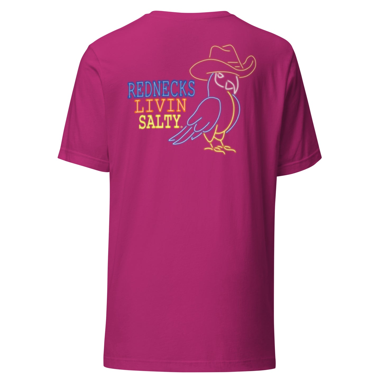 Unisex REDNECKS LIVIN SALTY Neon Parrot t-shirt
