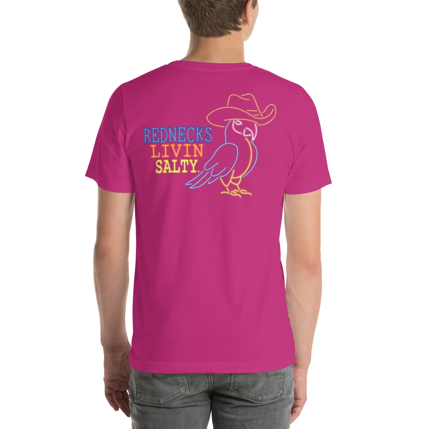 Unisex REDNECKS LIVIN SALTY Neon Parrot t-shirt