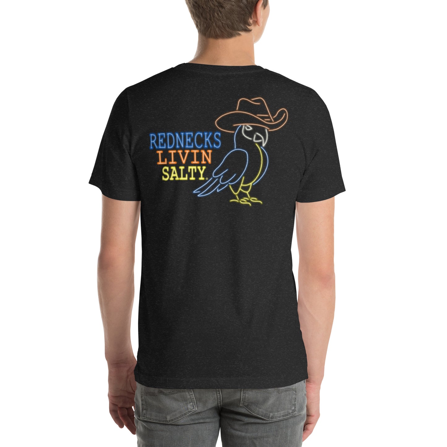Unisex REDNECKS LIVIN SALTY Neon Parrot t-shirt