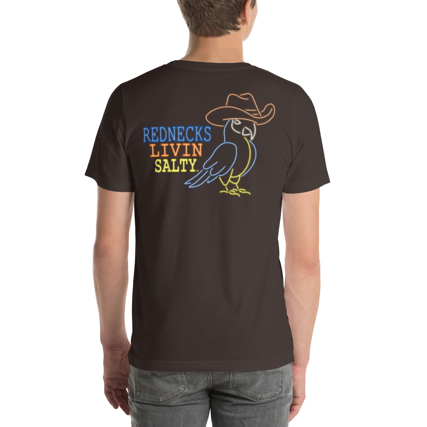 Unisex REDNECKS LIVIN SALTY Neon Parrot t-shirt
