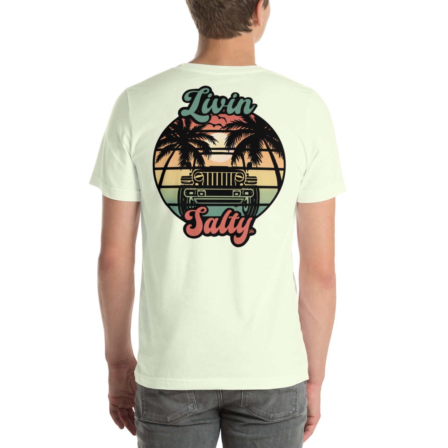 Unisex Livin Salty Jeep/Beach cotton t-shirt