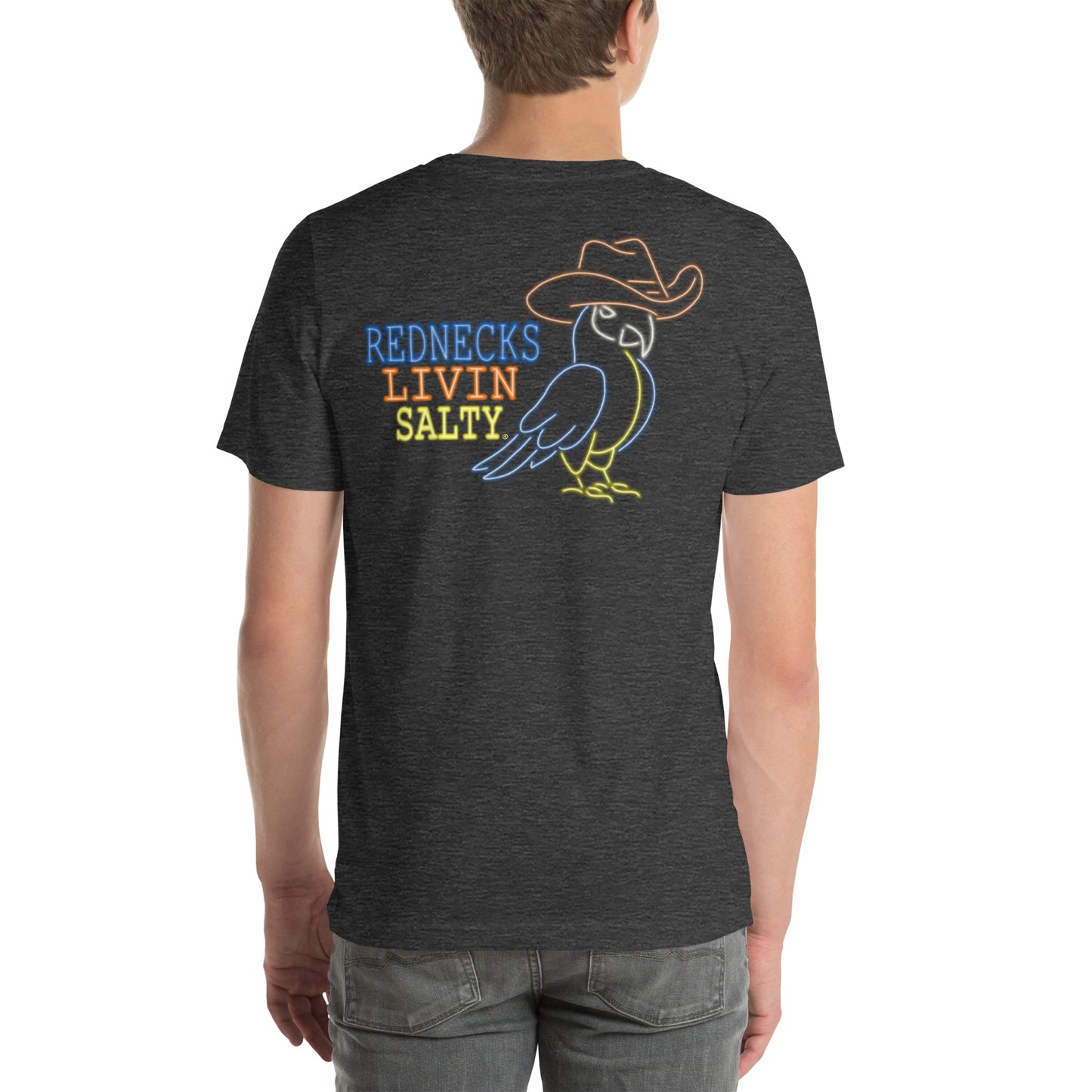 Unisex REDNECKS LIVIN SALTY Neon Parrot t-shirt