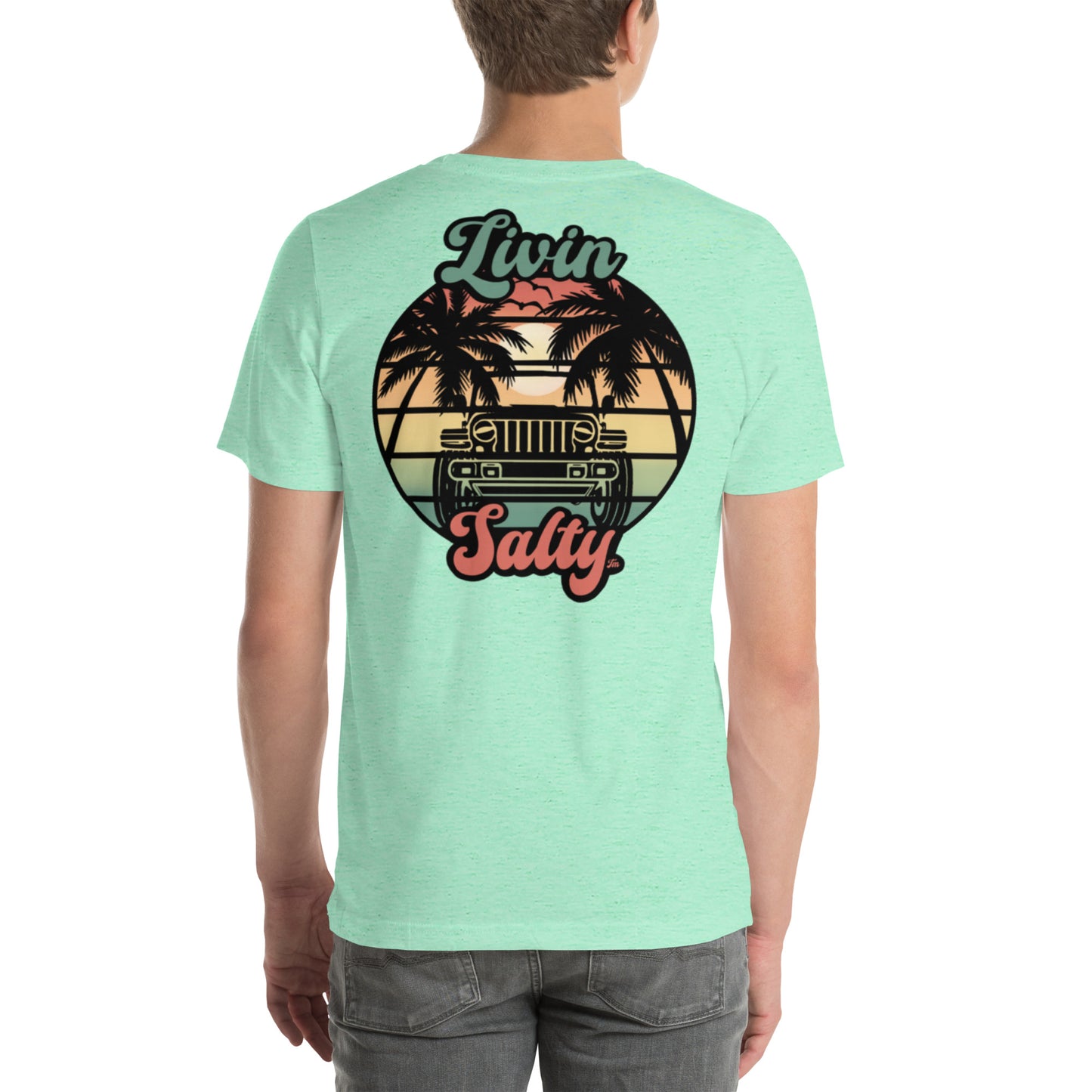 Unisex Livin Salty Jeep/Beach cotton t-shirt