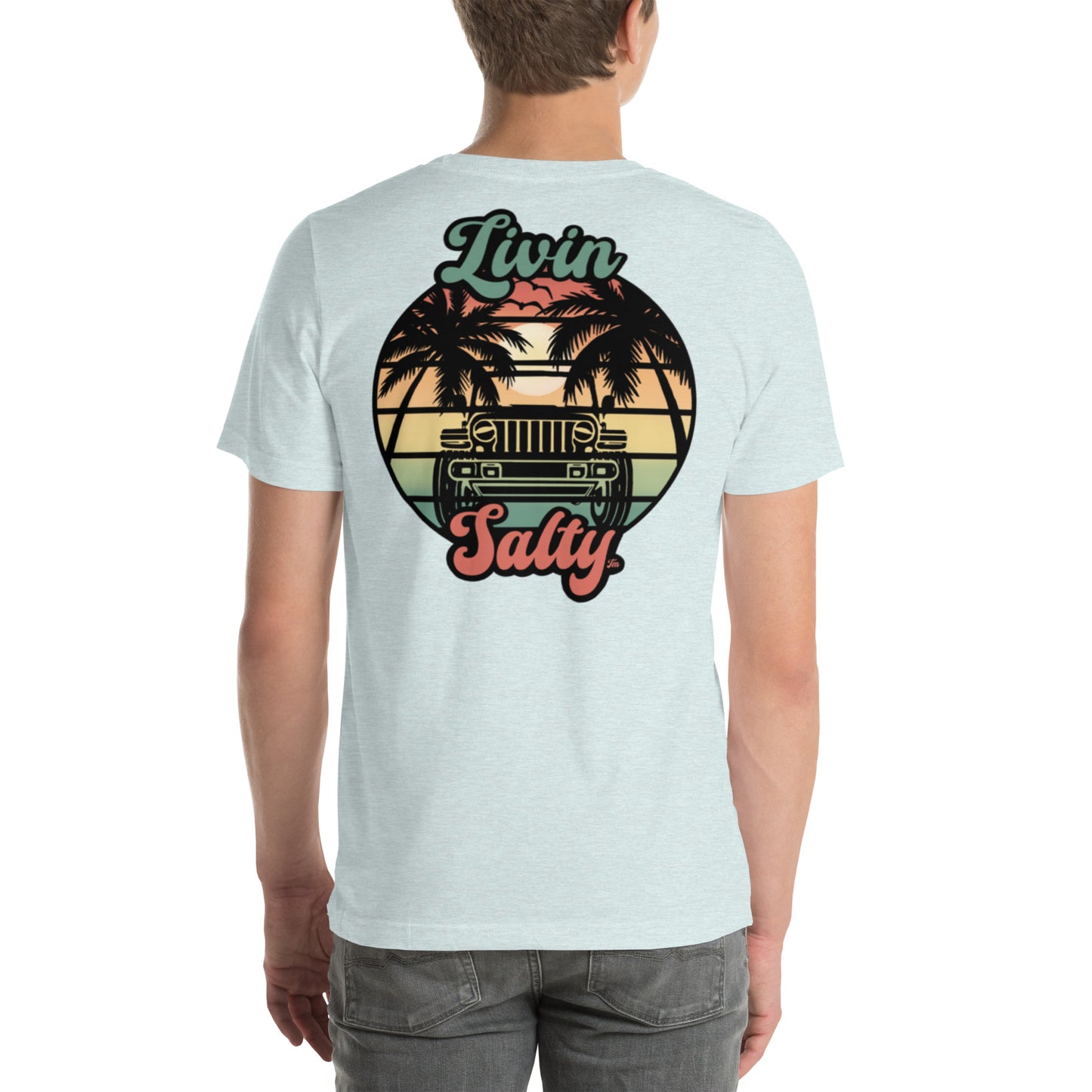 Unisex Livin Salty Jeep/Beach cotton t-shirt