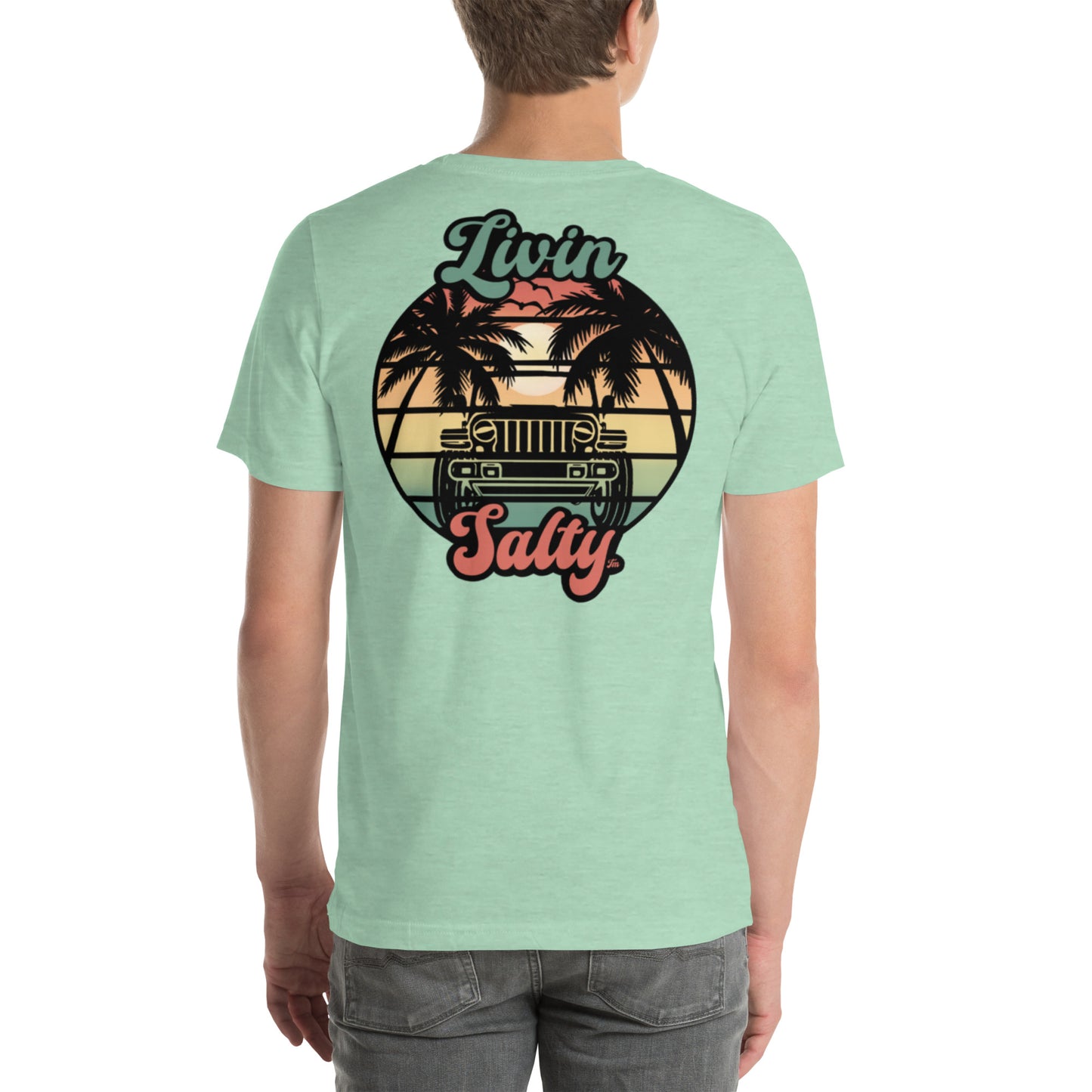 Unisex Livin Salty Jeep/Beach cotton t-shirt